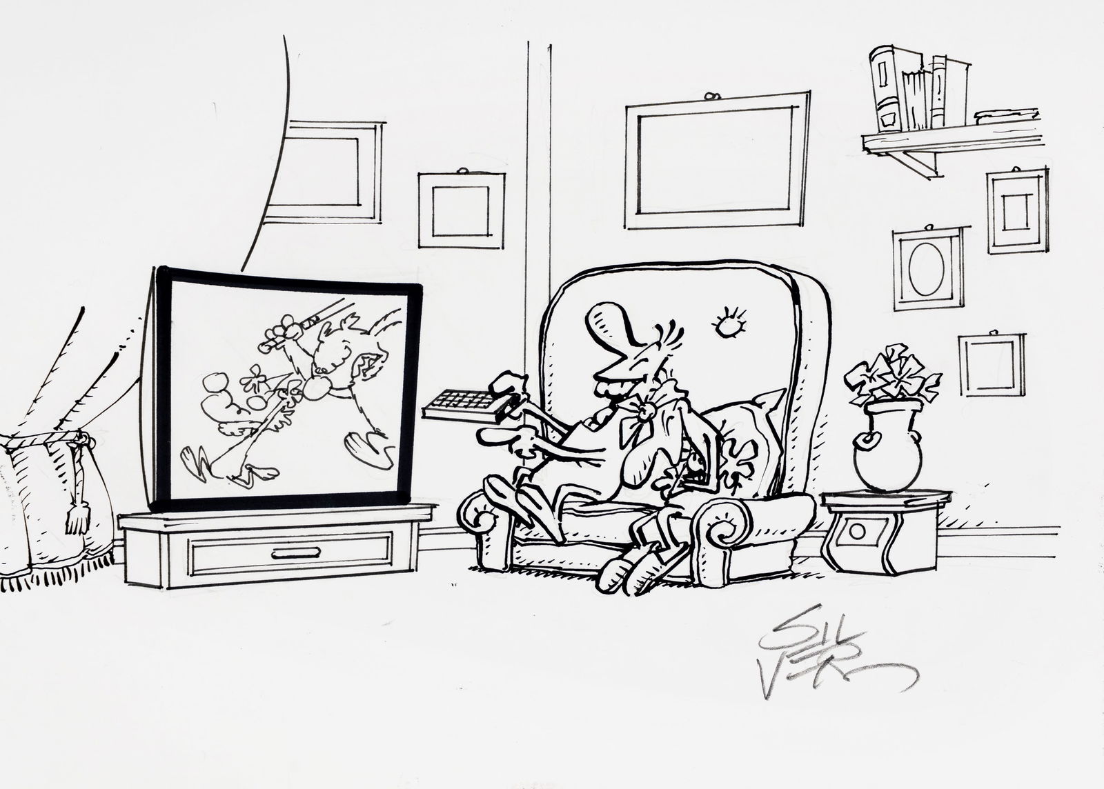 Silver (Guido Silvestri) - "Lupo Alberto n. 452 ", 2025: Silver (Guido Silvestri) - "Lupo Alberto n. 452 ", 2025 ITA matita e china su cartoncino, 25 x 17,5 cm Originale di copertina realizzato da Silver per Lupo Alberto n. 452, edito dalla McK nel