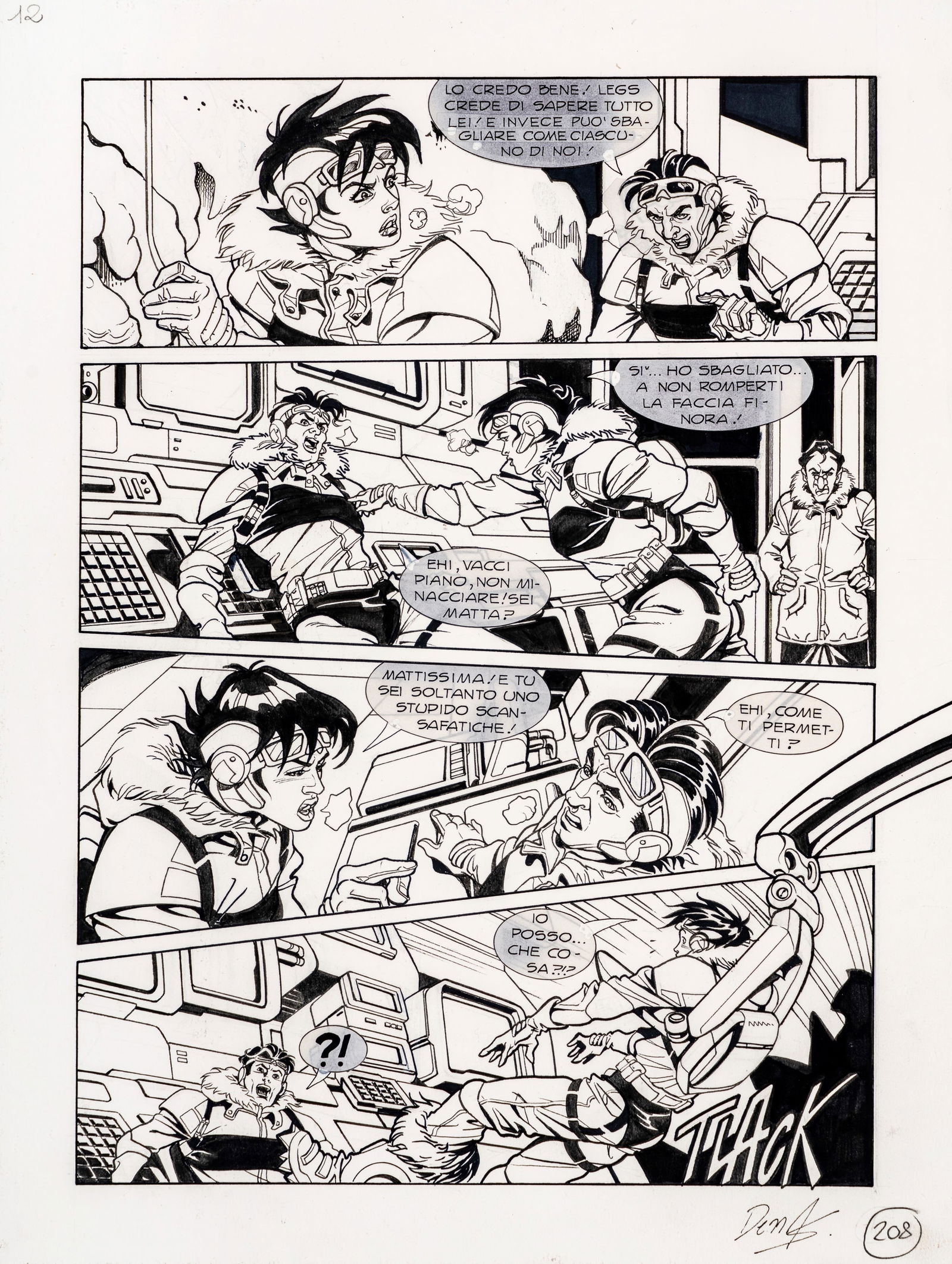 Denna Simona - "Legs Weaver ", anni ’90: Denna Simona - "Legs Weaver ", anni ’90 ITA matita e china su cartoncino, 29 x 38 cm Tavola originale realizzata da Denna per un’avventura di Legs Weaver, edita a pag. 208 dalla B