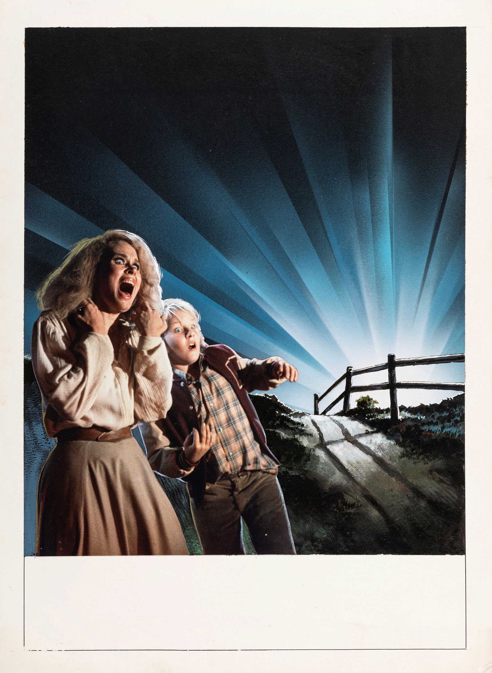 A.N.I. (autore non identificato) - "Invaders (Invaders from Mars)", 1986: A.N.I. (autore non identificato) - "Invaders (Invaders from Mars)", 1986 ITA tempera e pellicola fotografica su cartone, 34,5 x 47 cm Bozzetto originale realizzato per la locandina ufficiale