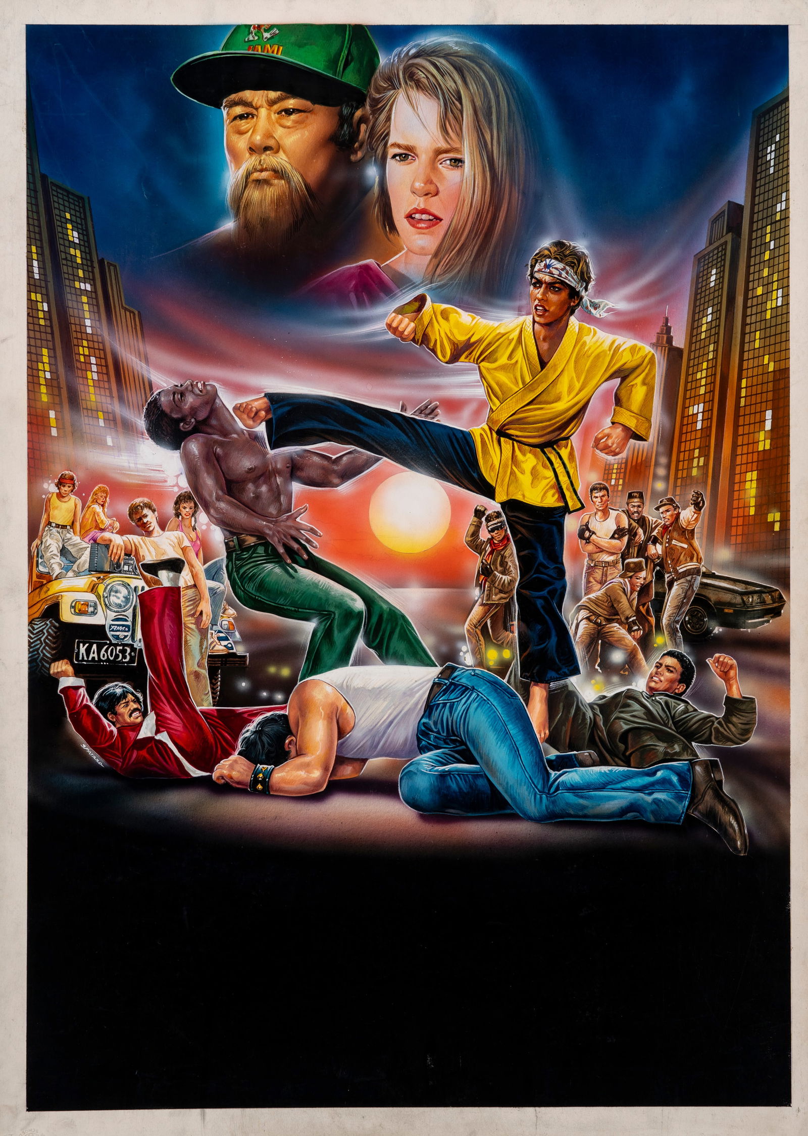 Spataro Salvatore - "Il ragazzo dal kimono d’oro 5 (Karate Warrior 5)", 1992: Spataro Salvatore - "Il ragazzo dal kimono d’oro 5 (Karate Warrior 5)", 1992 ITA tempera su cartone, 51 x 71,5 cm Bozzetto originale realizzato da Spataro per la locandina ufficiale del