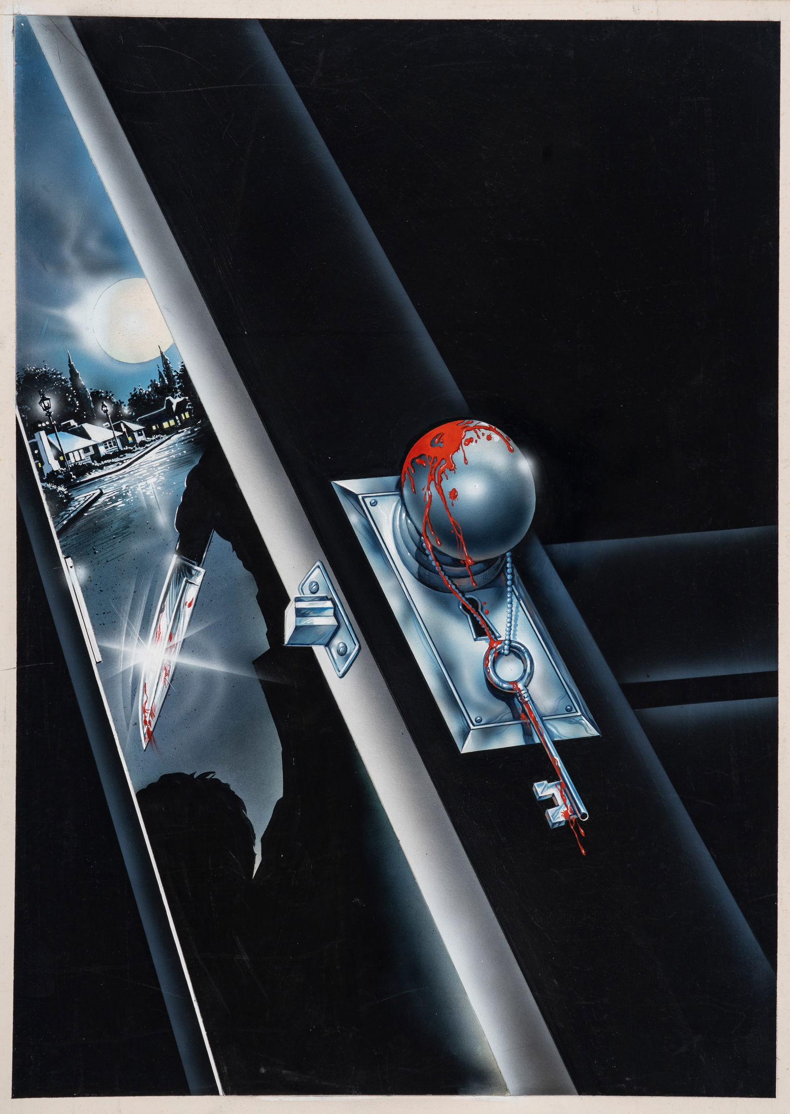 Studio Spataro - "Dove comincia la notte (Where the Night Begins)", 1991: Studio Spataro - "Dove comincia la notte (Where the Night Begins)", 1991 ITA tempera su cartone, 37,5 x 52 cm Bozzetto originale realizzato dallo Studio Spataro per la locandina ufficiale del