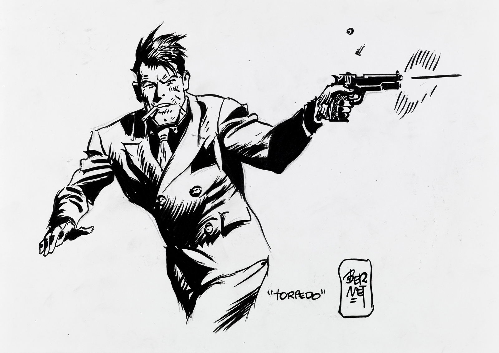 Bernet Jordi - "Torpedo", anni 2000: Bernet Jordi - "Torpedo", anni 2000 ITA matita e china su cartoncino, 29,5 x 21 cm Firmato.________________________________________________________________ENG pencil and ink on thin