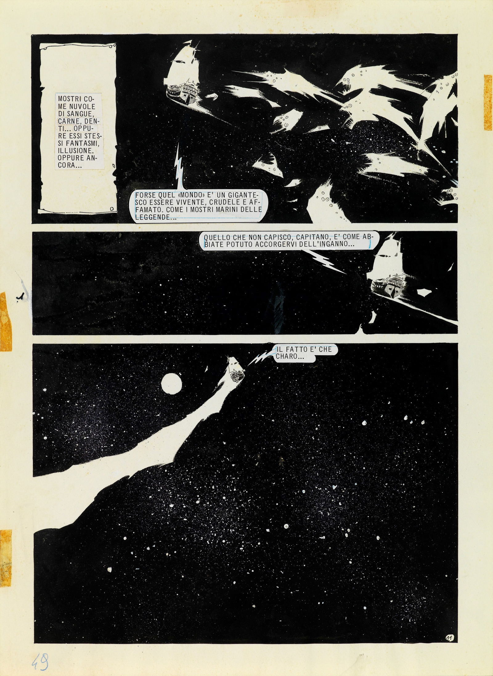 Breccia Enrique - "Robin delle stelle - Il pianeta dei simili", 1978: Breccia Enrique - "Robin delle stelle - Il pianeta dei simili", 1978 ITA matita e china su cartoncino, 29 x 39,5 cm Tavola originale realizzata da Breccia per il cap. 3 pag. 11 della celebre