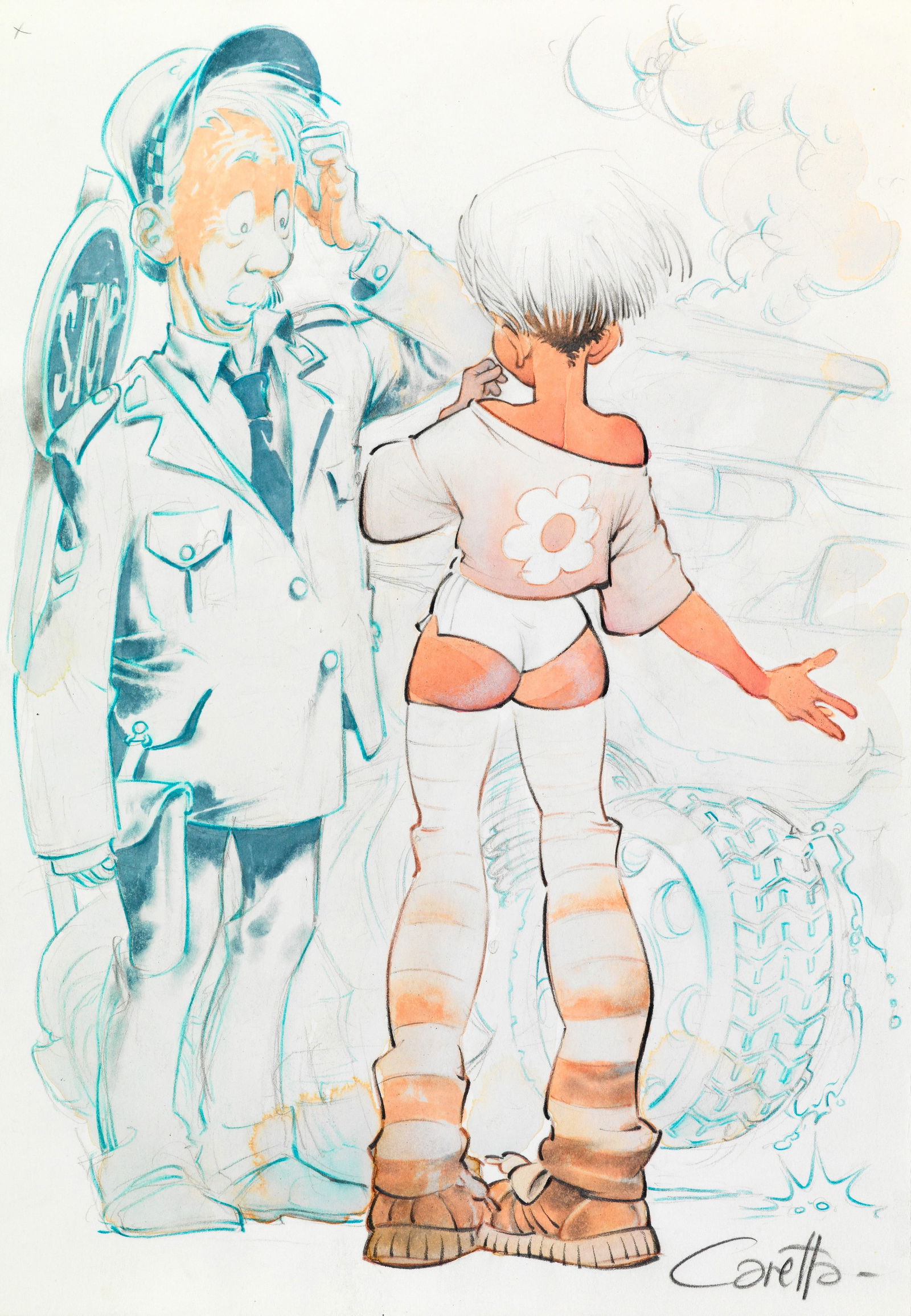 Caretta Fernando - "Teens", anni ‘90: Caretta Fernando - "Teens", anni ‘90 ITA pastelli e acquerello su cartoncino, 17,5 x 24 cm Firmato.________________________________________________________________ENG pastels and