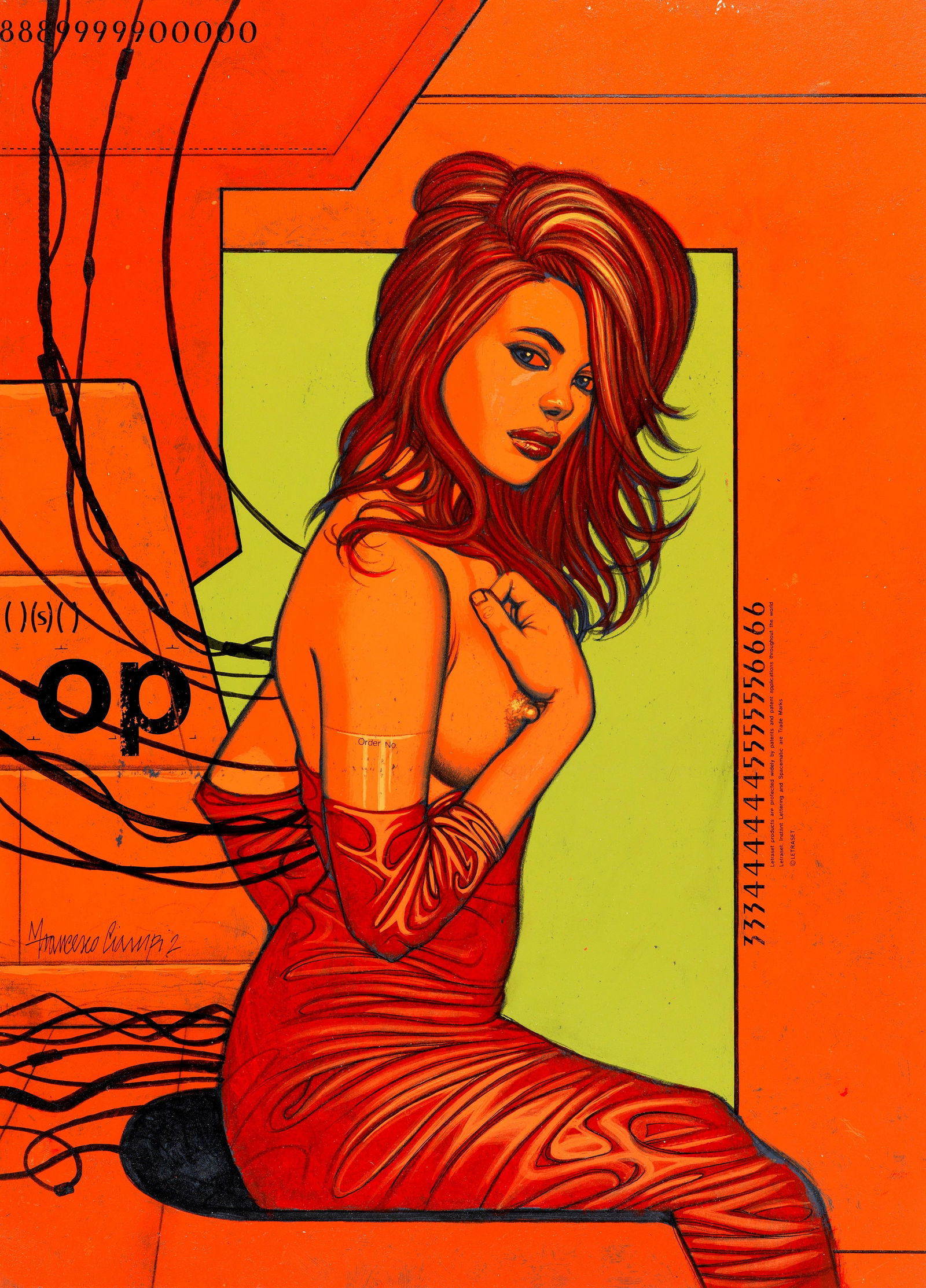 Ciampi Francesco - "Red Girl", anni ‘90: Ciampi Francesco - "Red Girl", anni ‘90 ITA tecnica mista su cartoncino, 29 x 40 cm Illustrazione originale realizzata da Ciampi per le riviste Blue o Selen. Firmata.___________________