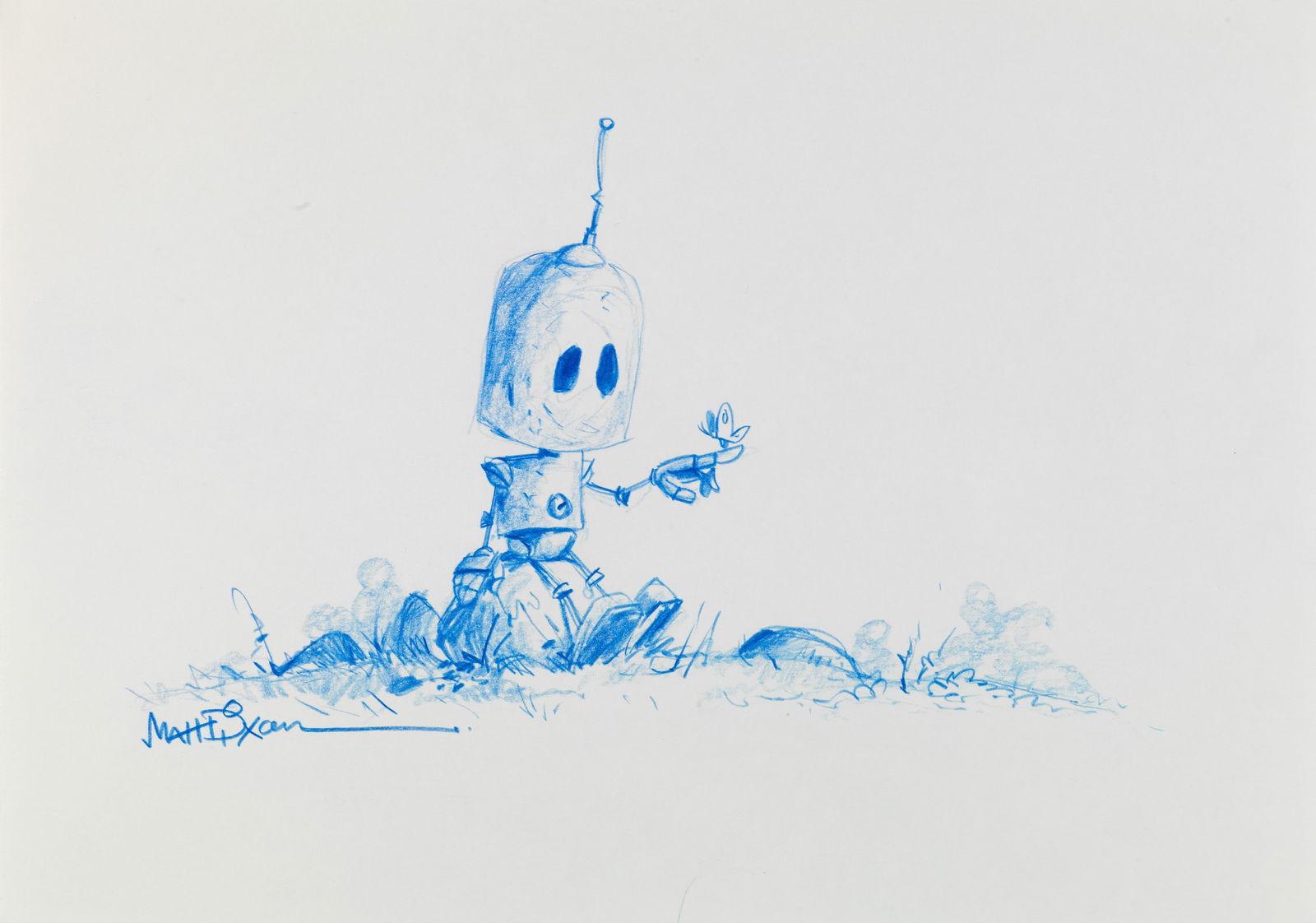 Dixon Matt - "Robot & Butterfly", 2024: Dixon Matt - "Robot & Butterfly", 2024 ITA pastello su cartoncino, 29,5 x 21 cm Firmato.________________________________________________________________ENG pastel on thin cardboard.
