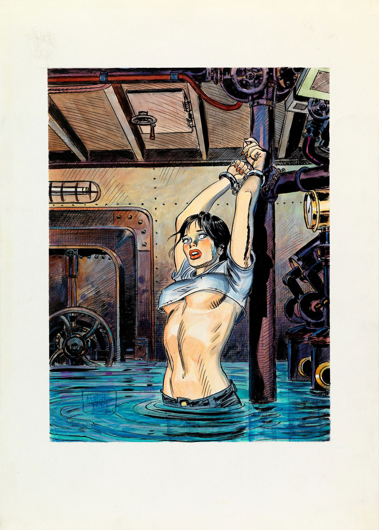 Font Alfonso - "Prigioniera", 2000: Font Alfonso - "Prigioniera", 2000 ITA pastelli, china e acquerello su cartoncino, 25 x 35 cm Originale di copertina realizzato da Font per la rivista Skorpio, pubblicato sul n. 46 dell‘ann