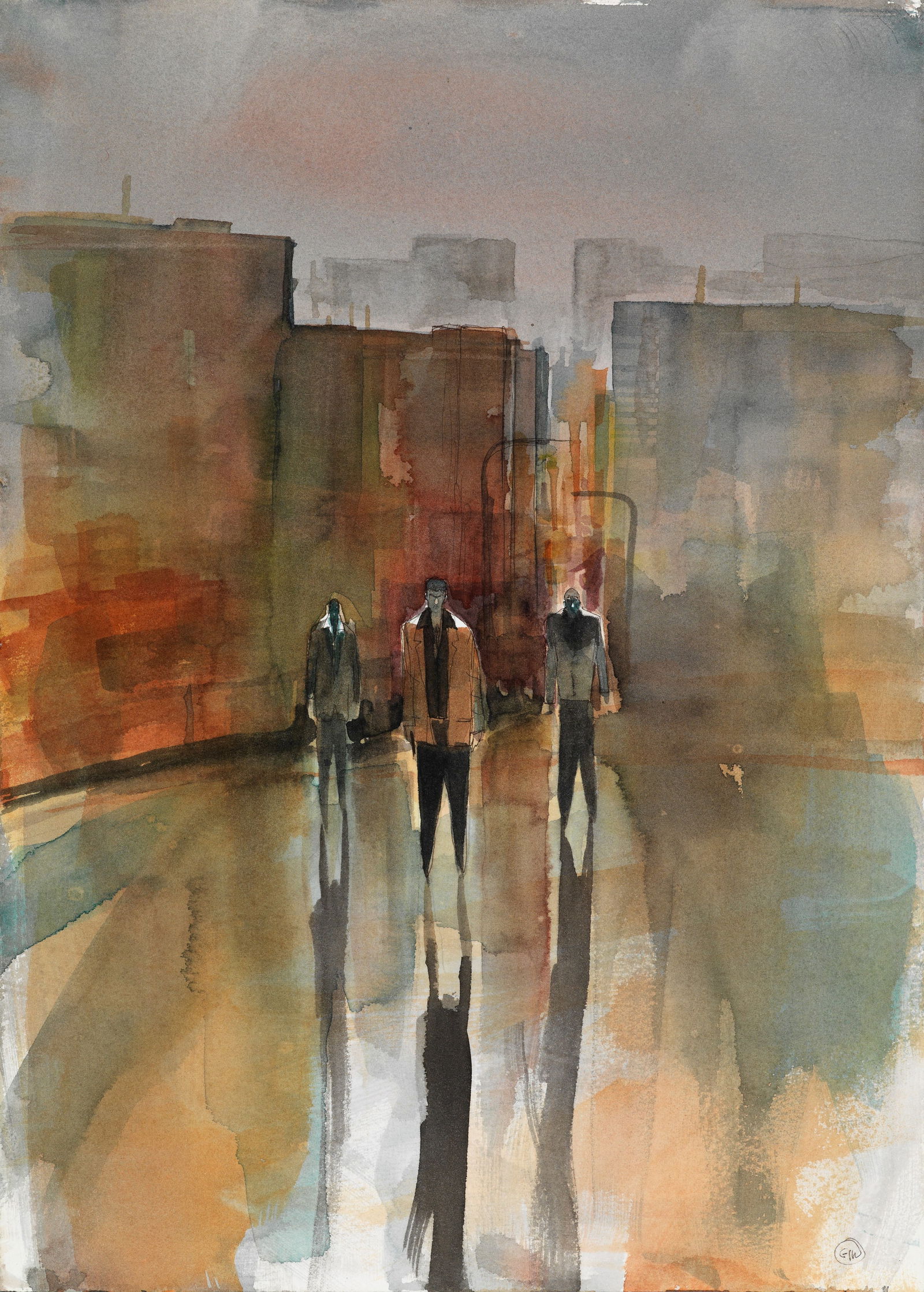 Gipi (Gianni Pacinotti) - "Romanzo criminale", 2015: Gipi (Gianni Pacinotti) - "Romanzo criminale", 2015 ITA acquerello su cartoncino, 25,5 x 35,5 cm Originale di copertina inedito realizzato da Gipi per il romanzo "Romanzo criminale"