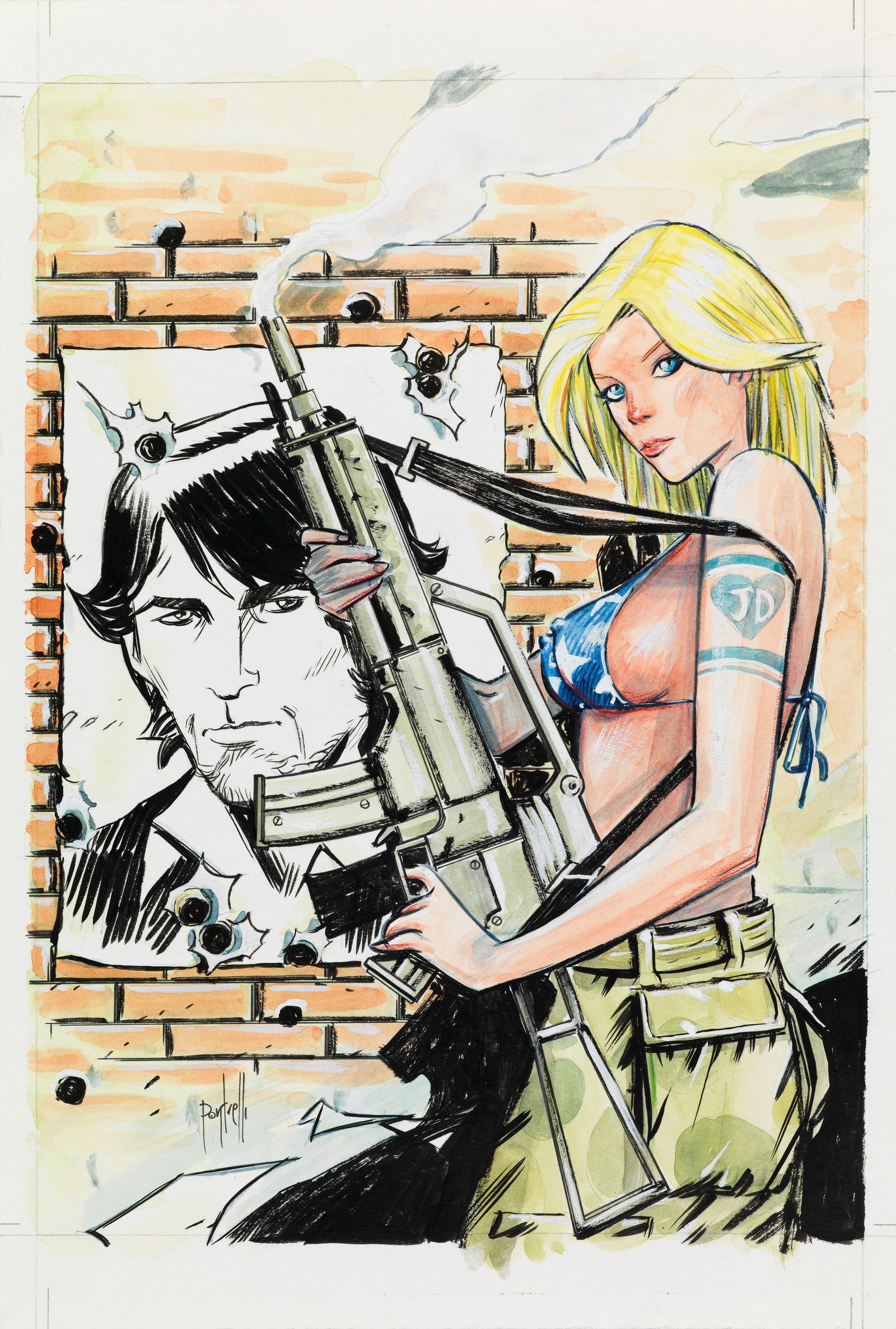 Pontrelli Giorgio - "John Doe - Trapassati Inc.", 2007: Pontrelli Giorgio - "John Doe - Trapassati Inc.", 2007 ITA matita, china e acquerello su cartoncino, 20 x 30 cm Originale di copertina realizzato da Pontrelli per la rivista Skorpio n. 44 del