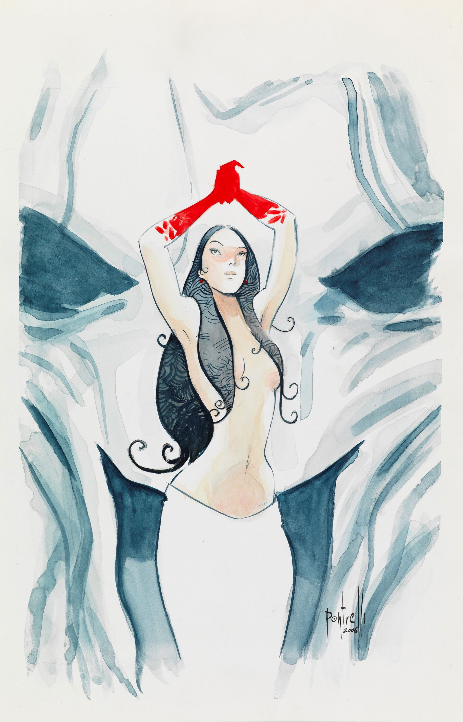 Pontrelli Giorgio - "John Doe - Trapassati Inc.", 2006: Pontrelli Giorgio - "John Doe - Trapassati Inc.", 2006 ITA matita, china e acquerello su cartoncino, 19 x 30 cm Originale di copertina realizzato da Pontrelli per la rivista Skorpio nel 2006.