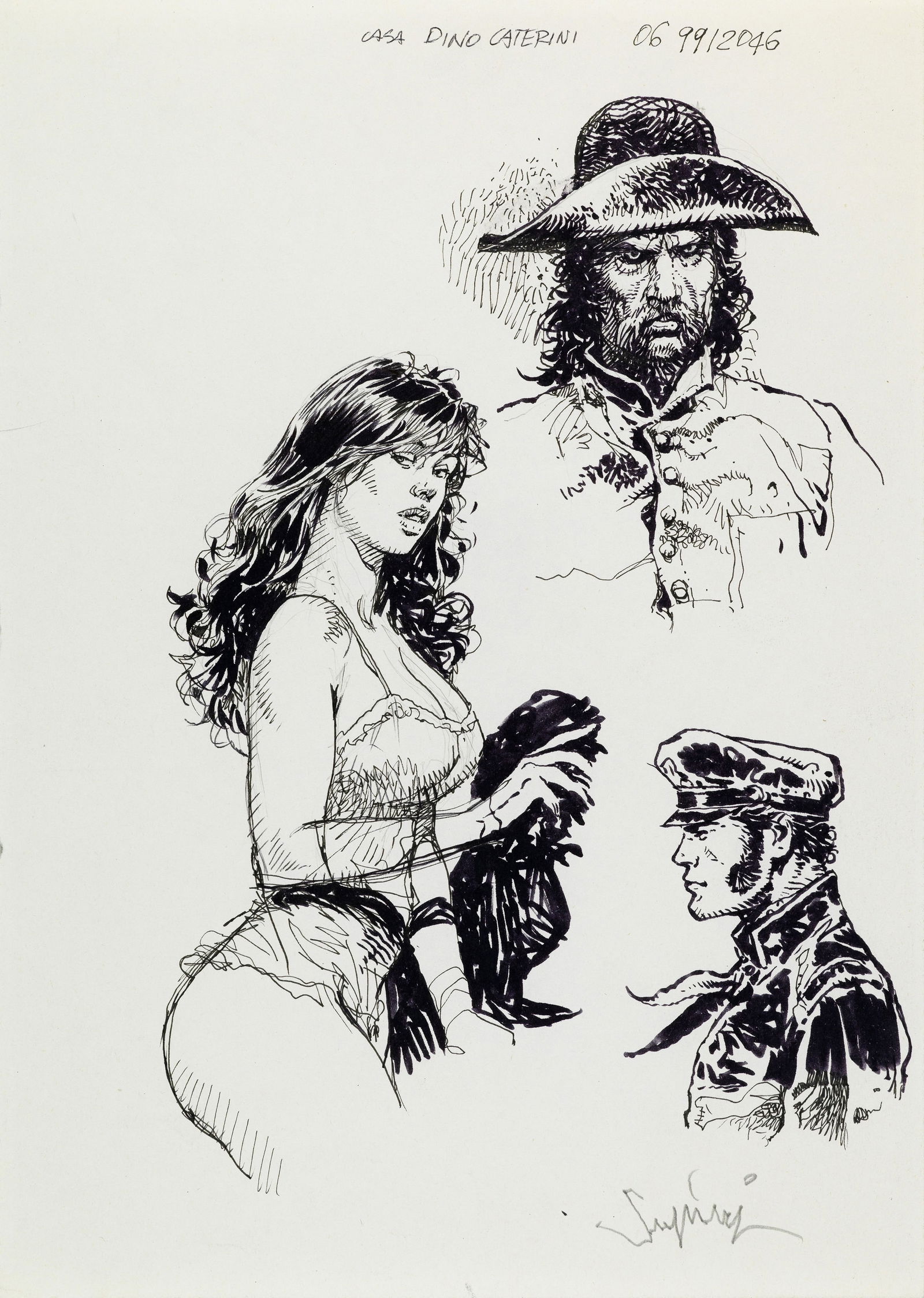 Serpieri Paolo Eleuteri - "Druuna e Corto", anni ‘90: Serpieri Paolo Eleuteri - "Druuna e Corto", anni ‘90 ITA matita e china su carta, 21 x 28 cm Illustrazione originale realizzata da Serpieri come omaggio all‘erotismo e