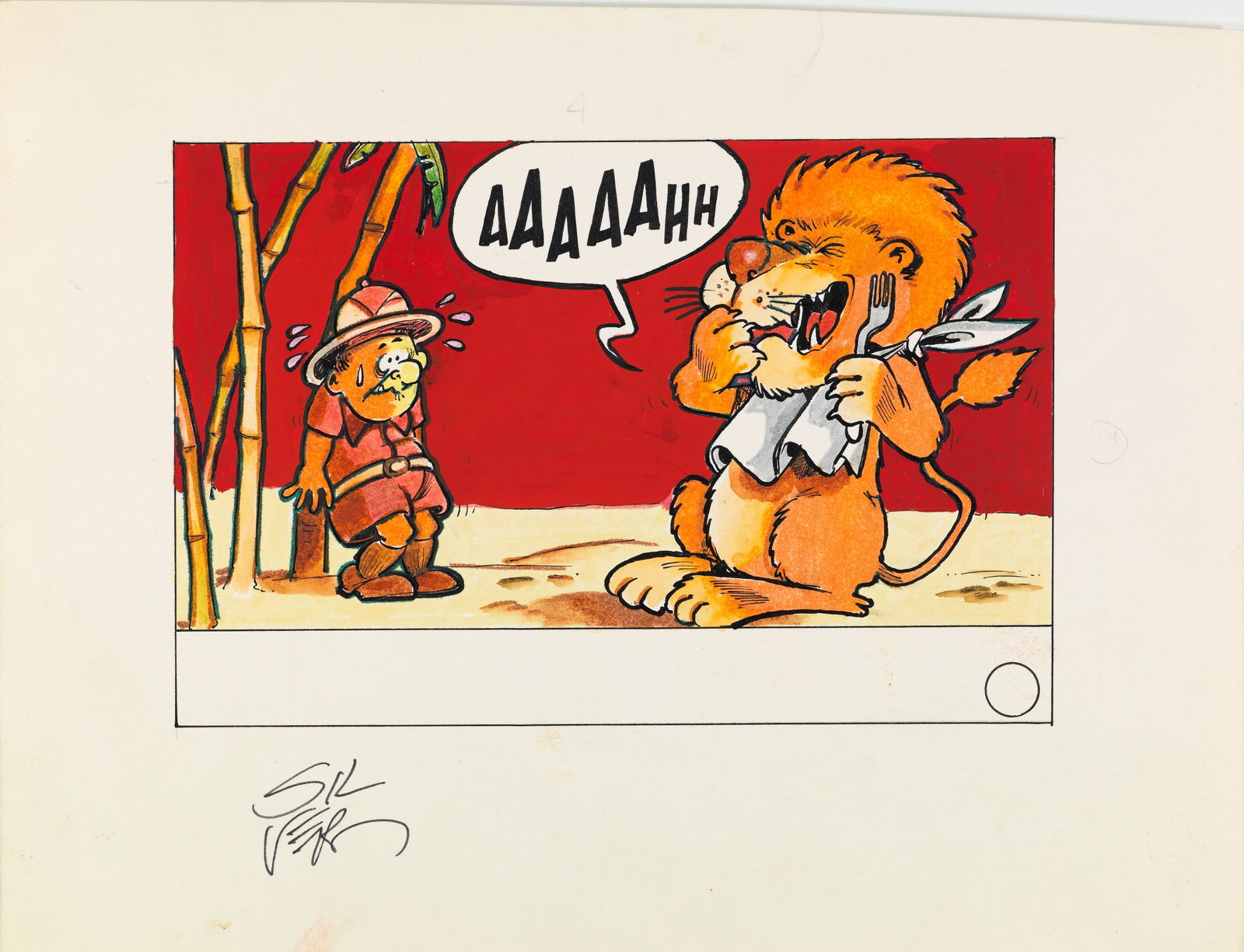 Silver (Guido Silvestri) - "Caccia grossa", anni ‘70: Silver (Guido Silvestri) - "Caccia grossa", anni ‘70 ITA china e tempera su cartoncino, 25,5 x 19,5 cm Disegno originale realizzato da Silver durante gli anni ‘70 quando era