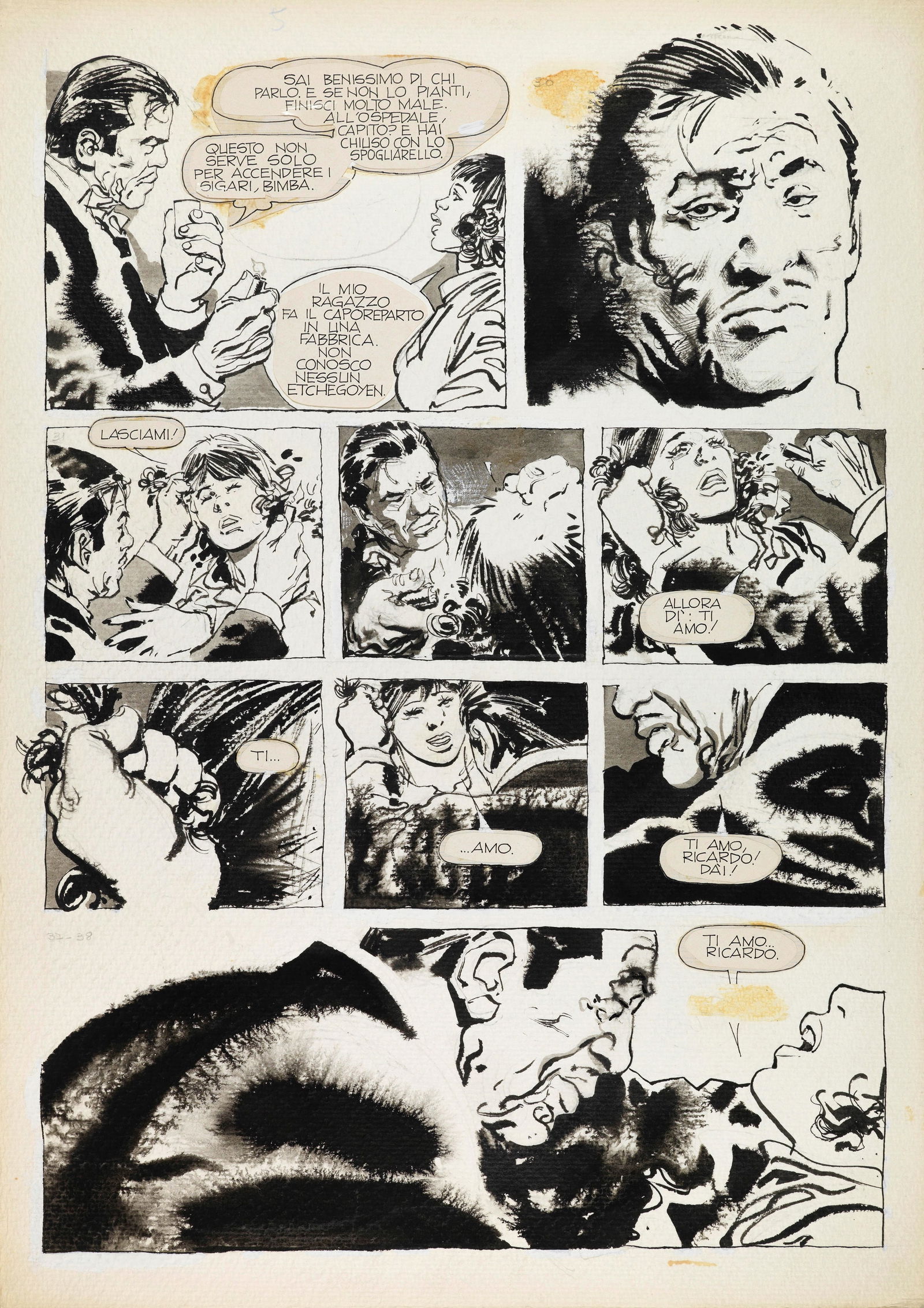 Trigo Gustavo - "Suarez", 1981: Trigo Gustavo - "Suarez", 1981 ITA matita e china su cartoncino, 37 x 52 cm Tavola originale realizzata da Trigo per la pag. 5 di "Suarez", edita sulle pagine della rivista Eternauta