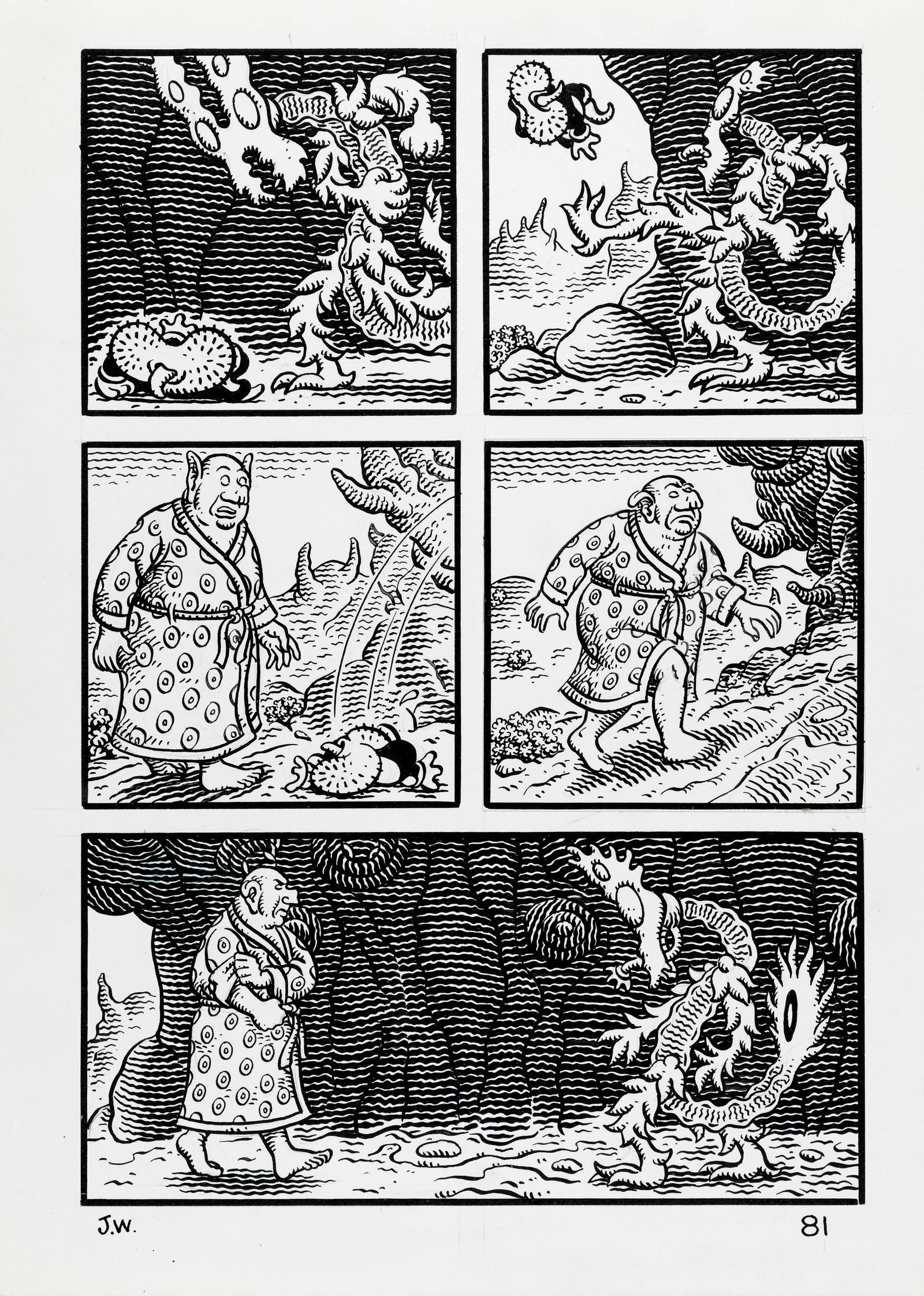 Woodring Jim - "Weathercraft", 2010: Woodring Jim - "Weathercraft", 2010 ITA matita e china su cartoncino, 25,5 x 35,5 cm Tavola originale realizzata da Woodring per la sua prima graphic novel "Weathercraft" edita in