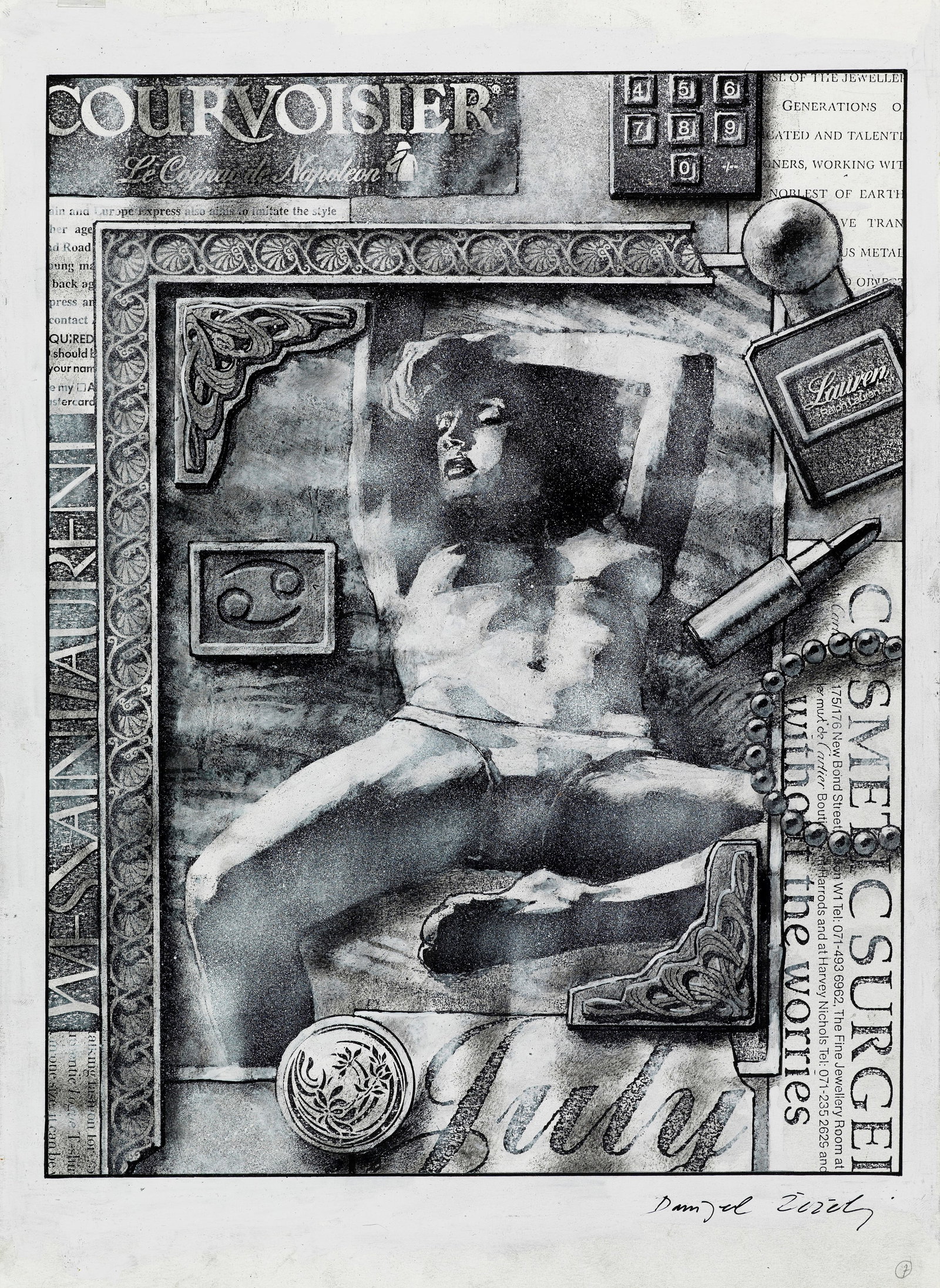 Zezelj Danijel - "Supermodelsuperficial - July", 1994: Zezelj Danijel - "Supermodelsuperficial - July", 1994 ITA tecnica mista su cartoncino, 24 x 33 cm Illustrazione originale realizzata da Zezelj per il mese di Luglio del Calendario 1994 "SU