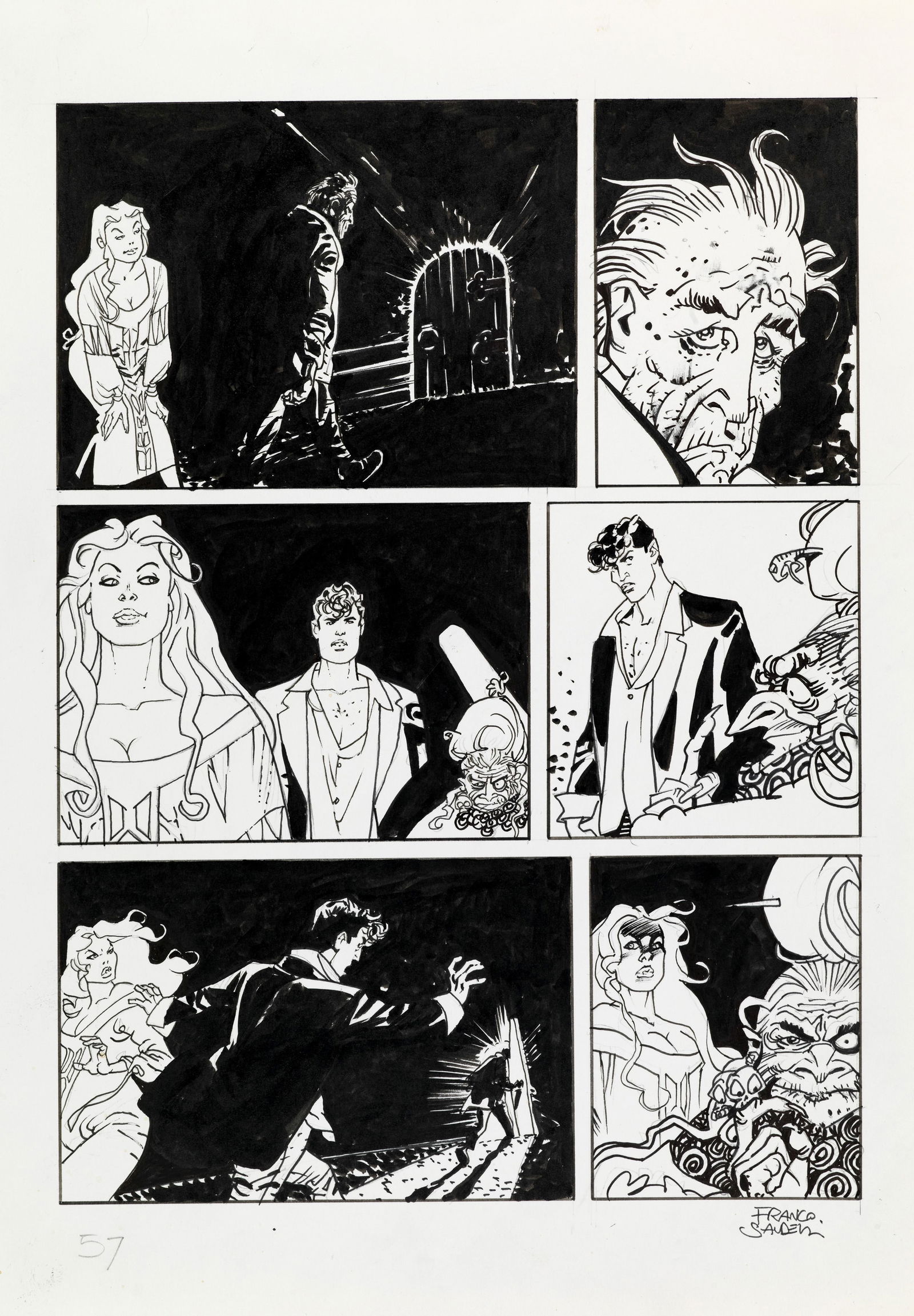 Saudelli Franco - "Dylan Dog - Baba Yaga", 2016: Saudelli Franco - "Dylan Dog - Baba Yaga", 2016 ITA matita e china su cartoncino, 25,5 x 36,5 cm Tavola originale realizzata da Saudelli per "Baba Yaga", edita su Dylan Dog Color Fest