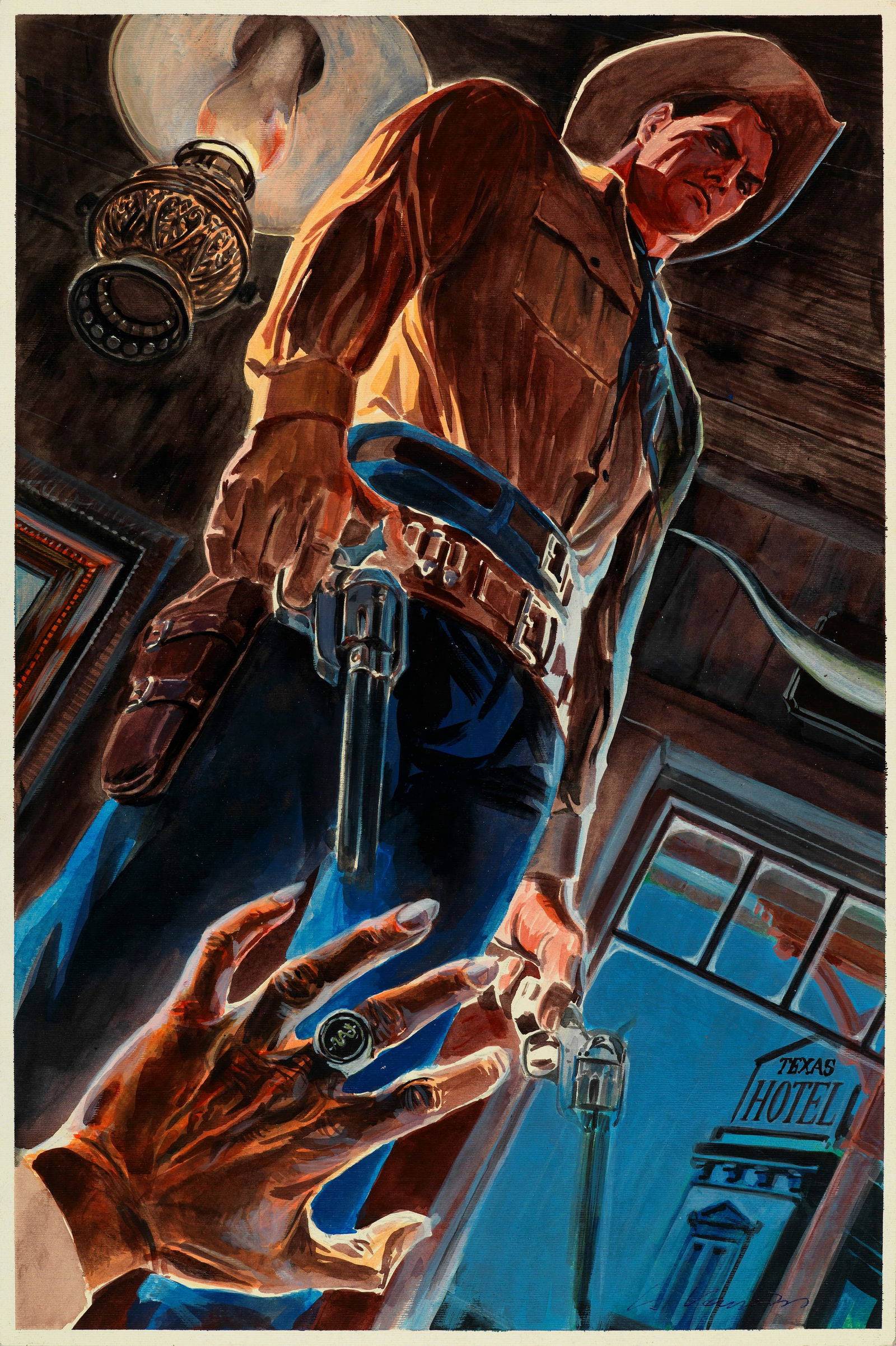 Vannini Luca - "L’ira di Tex", anni 2000: Vannini Luca - "L’ira di Tex", anni 2000 ITA tempera su cartoncino32,5 x 49 cm Firmato.________________________________________________________________ENG tempera on thin cardboard. Signed