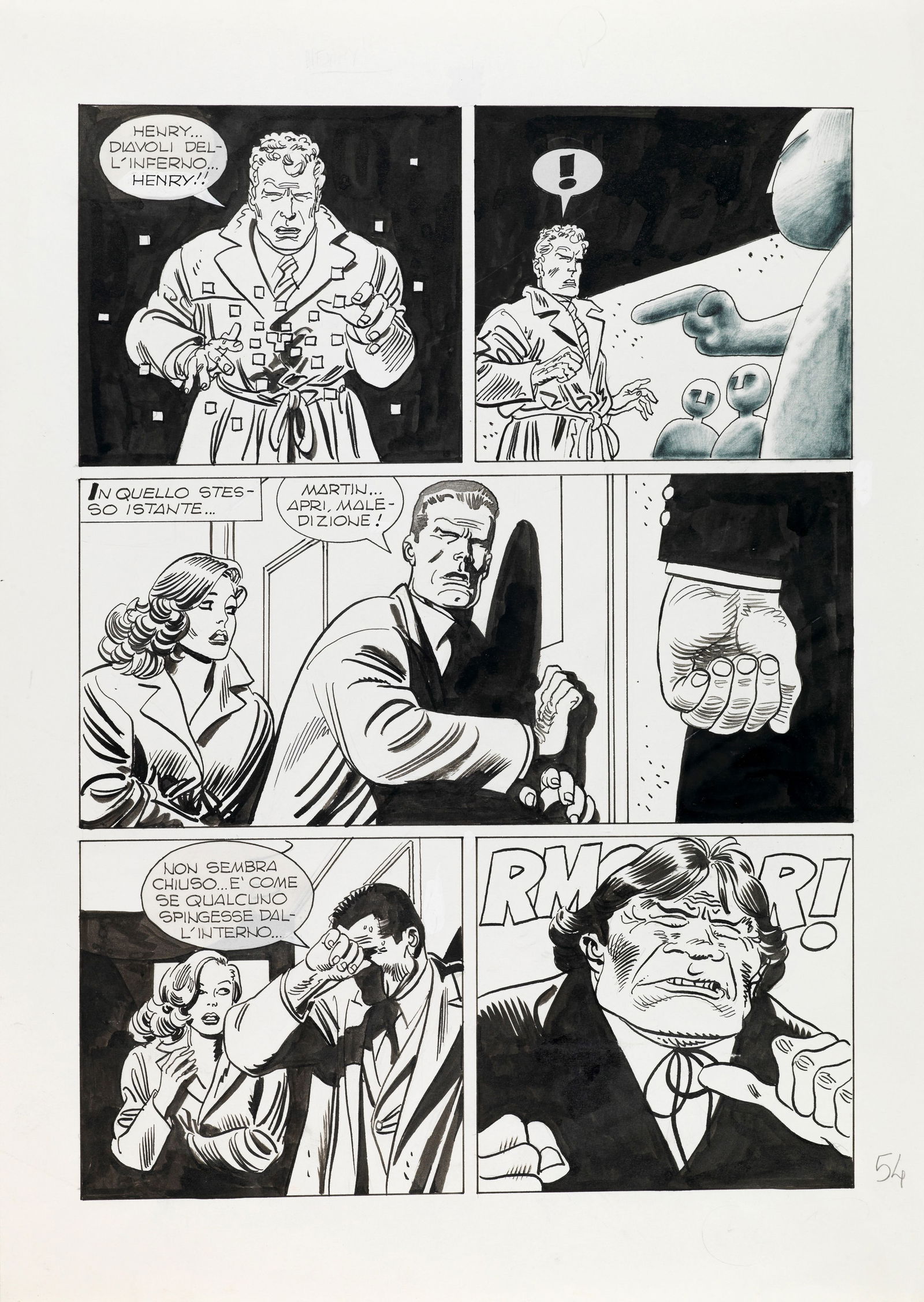 Alessandrini Giancarlo - "Martin Mystère", anni ‘90: Alessandrini Giancarlo - "Martin Mystère", anni ‘90 ITA matita e china su cartoncino30 x 42 cm Tavola originale realizzata da Alessandrini per la pag. 54 di un‘avventura di
