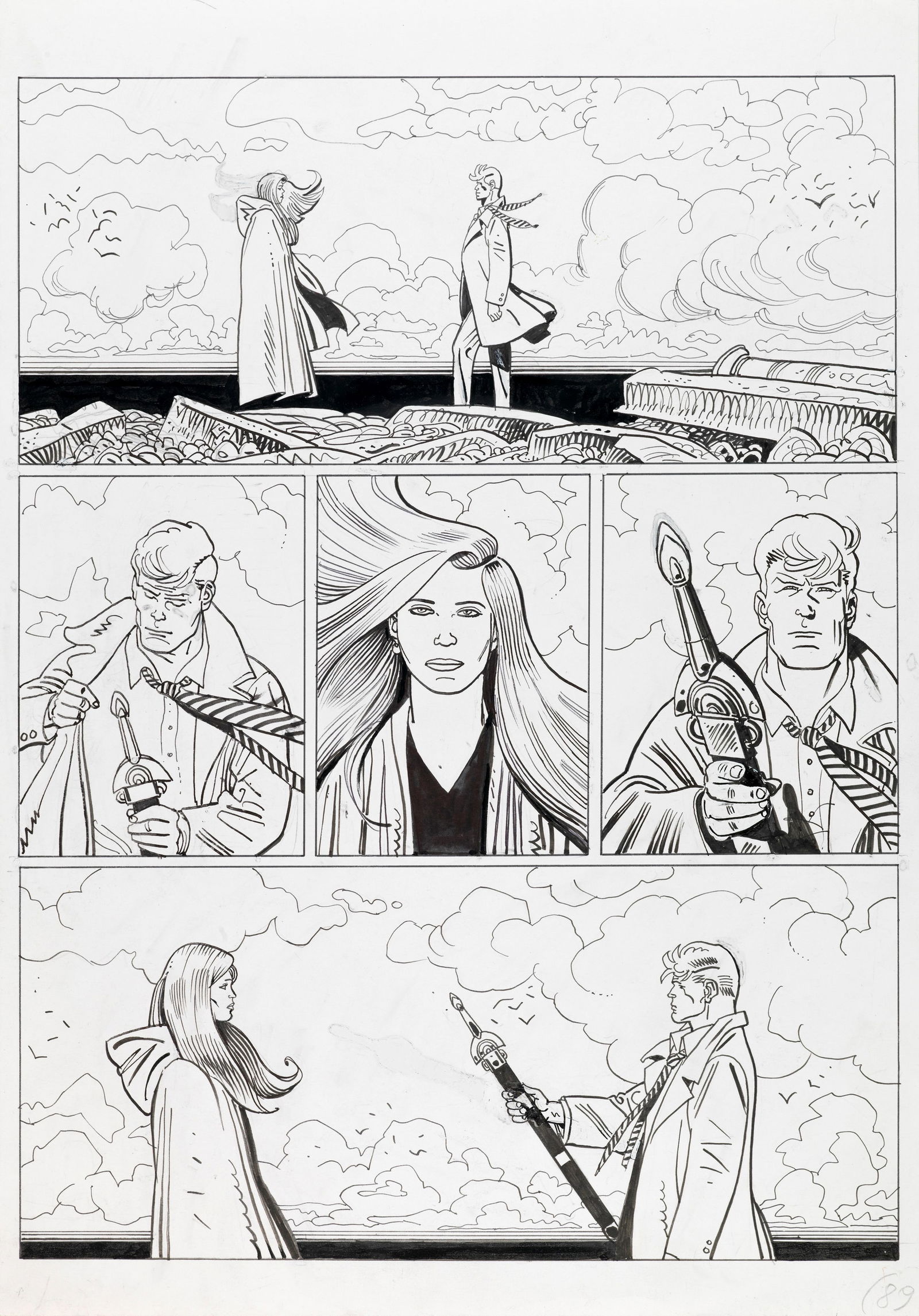 Alessandrini Giancarlo - "Martin Mystère", anni ‘90: Alessandrini Giancarlo - "Martin Mystère", anni ‘90 ITA matita e china su cartoncino30,5 x 43 cm Tavola originale realizzata da Alessandrini per la pag. 89 di un‘avventura