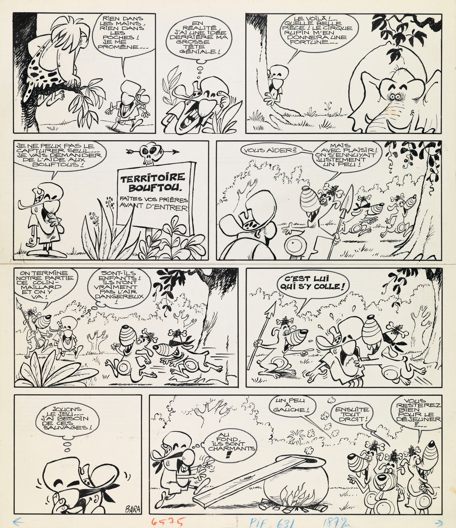 Bara Guy - "Parmezan", 1981: Bara Guy - "Parmezan", 1981 ITA matita e china su cartoncino30,5 x 35,5 cm Tavola originale realizzata da Bara per la serie "Parmezan", edita in Francia sulle pagine della rivista Pif