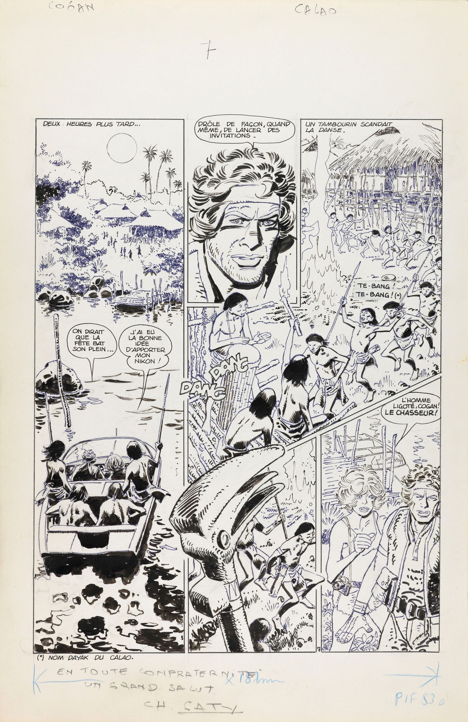 Gaty Christian - "Cogan", 1985: Gaty Christian - "Cogan", 1985 ITA matita e china su cartoncino32,5 x 50 cm Tavola originale realizzata da Gaty per la pag. 7 di un‘avventura di "Cogan", edita in Francia sulle
