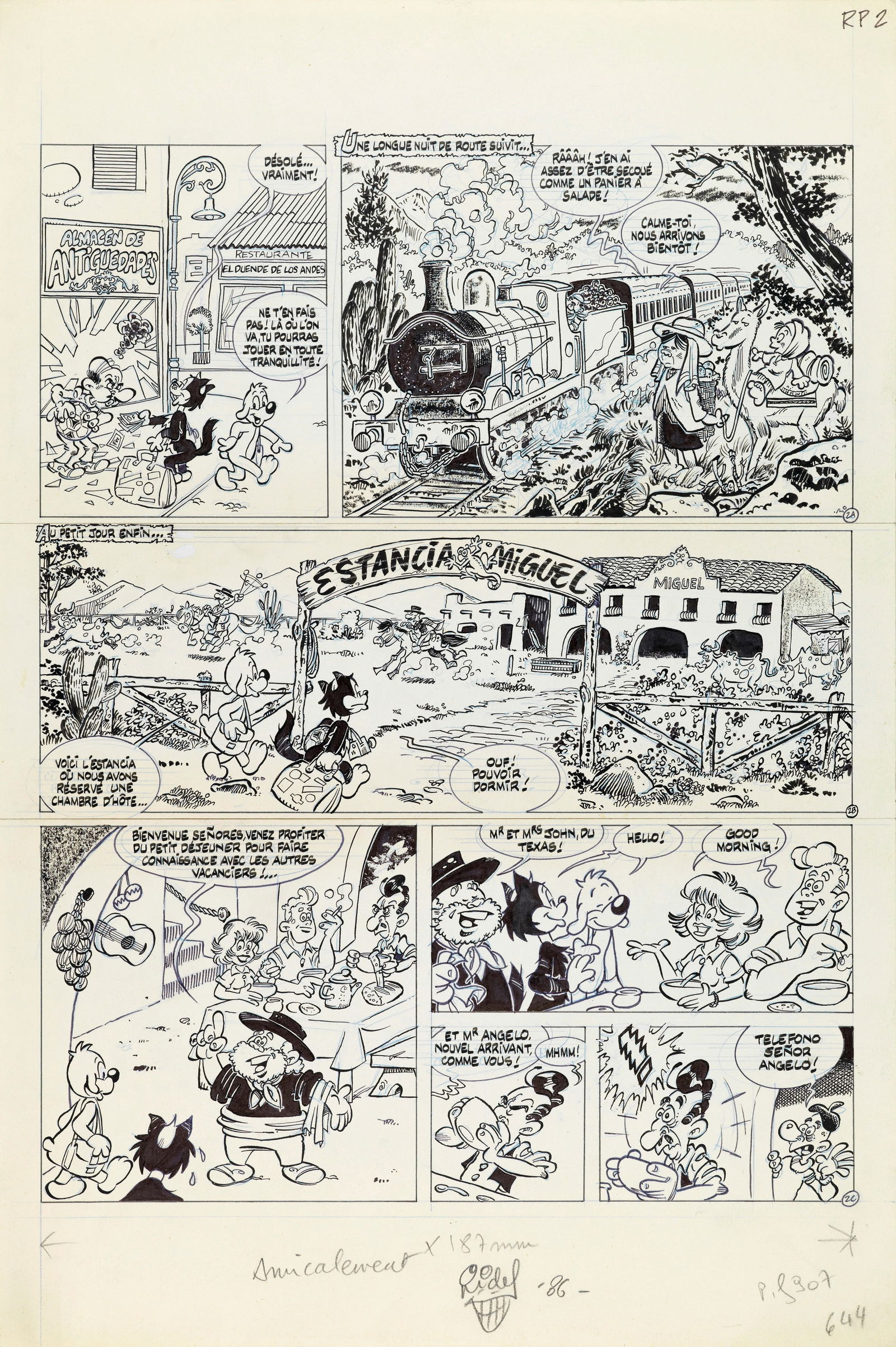 Ridel Curd - "Pif", 1986: Ridel Curd - "Pif", 1986 ITA pastello e china su cartoncino32 x 48 cm Tavola originale realizzata da Yannick per la pag. 2 di un‘avventura di "Pif", edita in Francia sulle