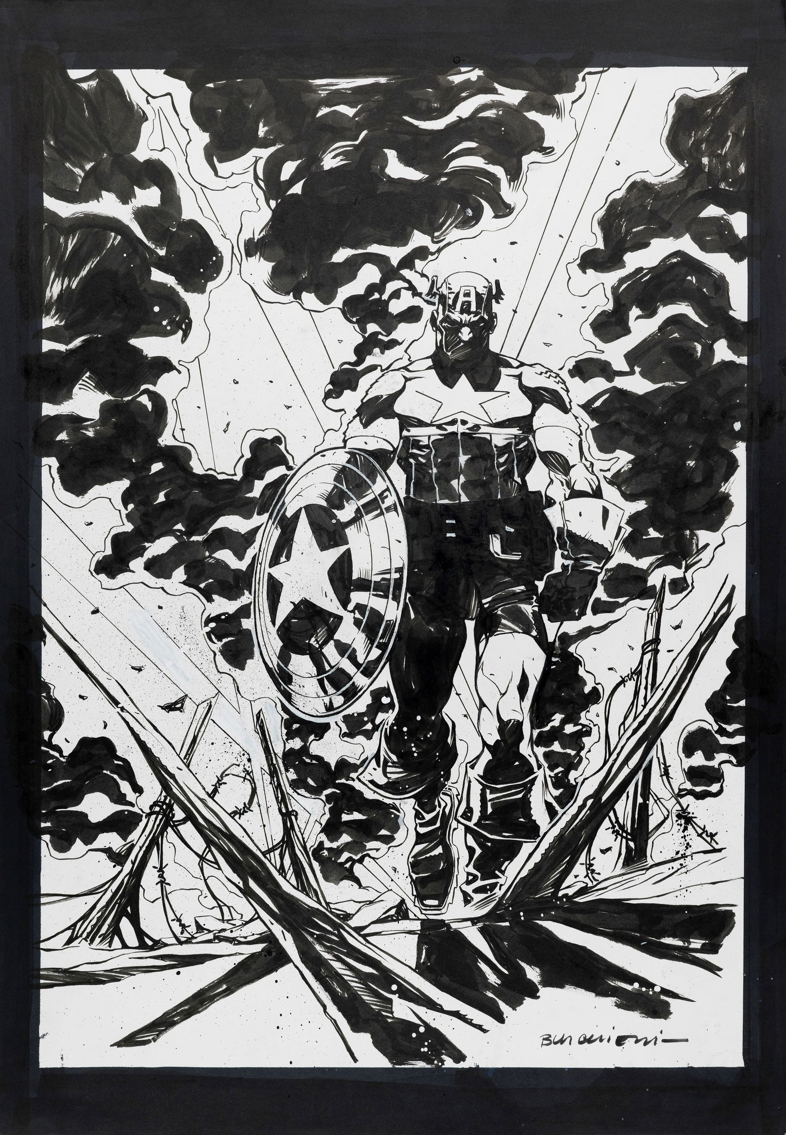 Burchielli Riccardo - "Capitan America n. 37", 2014: Burchielli Riccardo - "Capitan America n. 37", 2014 ITA matita e china su cartoncino33 x 48 cm Originale di copertina (Variant XX Anniversario) per Capitan America n. 37, edito dalla Panini n