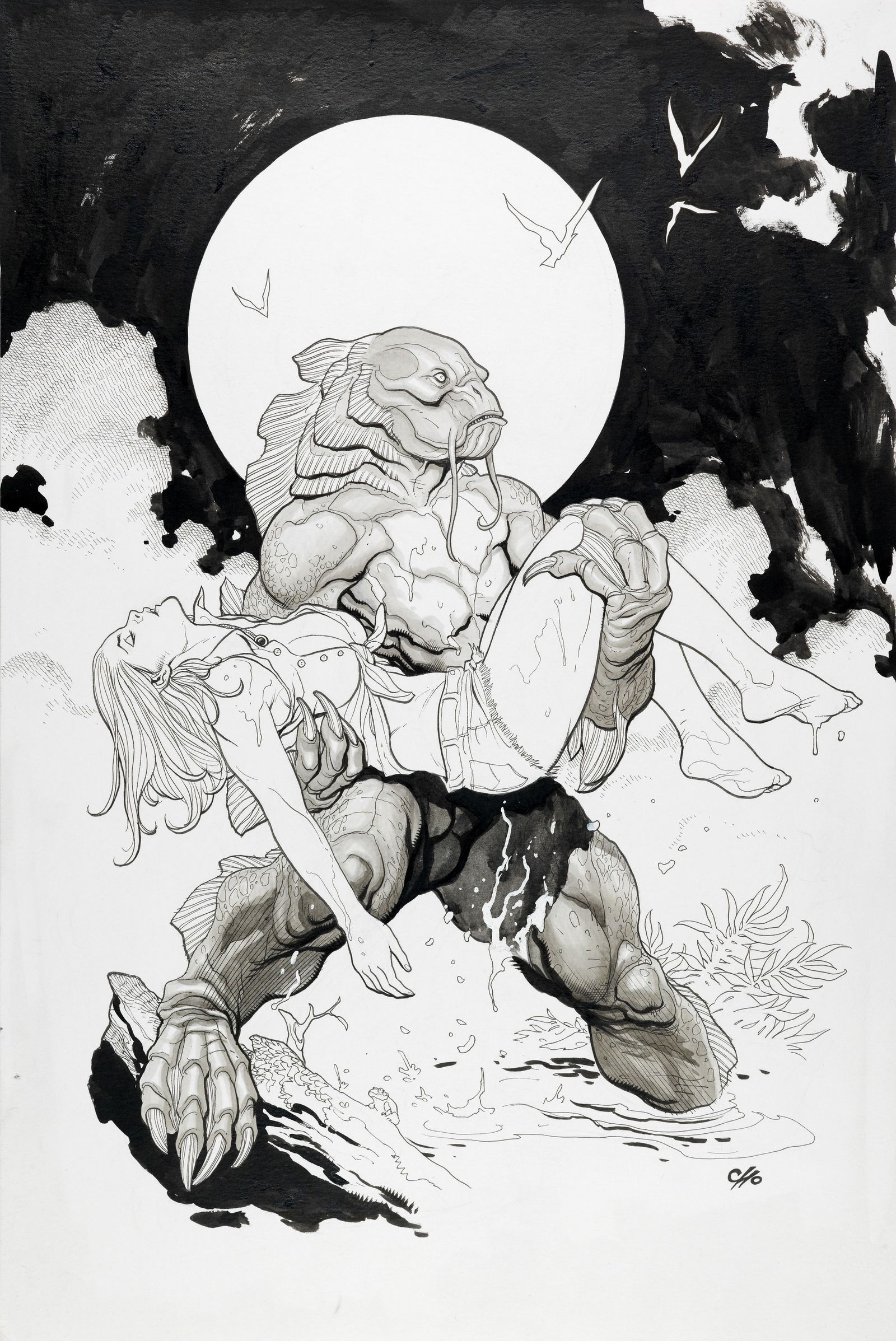 Cho Frank - "Monsters and Dames - Creature from the Black Lagoon", 2009: Cho Frank - "Monsters and Dames - Creature from the Black Lagoon", 2009 ITA matita, china e acquerello su cartoncino35,5 x 53,5 cm Originale di copertina realizzato da Cho per l‘art