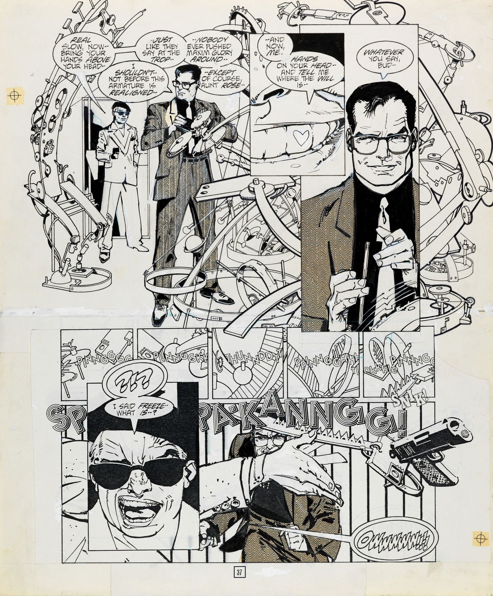 Chaykin Howard - "Time Squared: The Epiphany", 1986: Chaykin Howard - "Time Squared: The Epiphany", 1986 ITA matita, china e retino su cartoncino35,5 x 43 cm Tavola originale realizzata da Chaykin per la miniserie "Time Squared: The