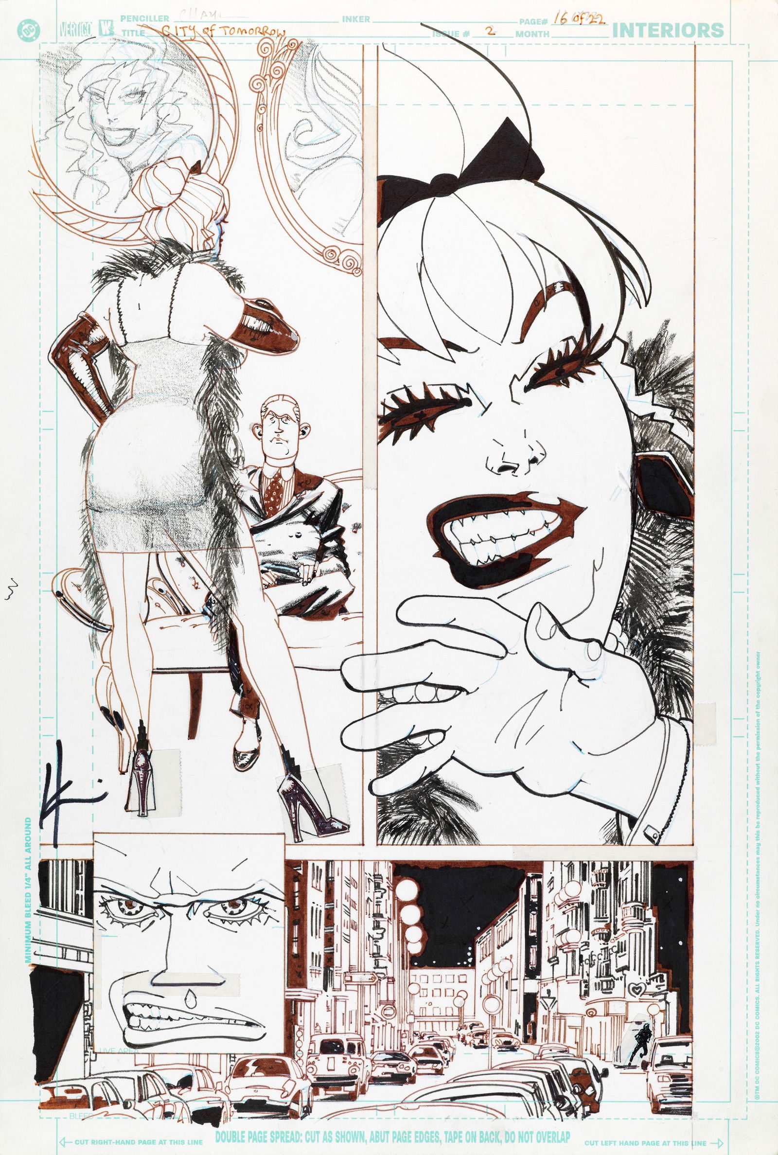 Chaykin Howard - "City of Tomorrow - Human Nature, Metal Fatigue", 2005: Chaykin Howard - "City of Tomorrow - Human Nature, Metal Fatigue", 2005 ITA matita e china su cartoncino DC29,5 x 43 cm Tavola originale realizzata da Chaykin per "Human Nature, Metal