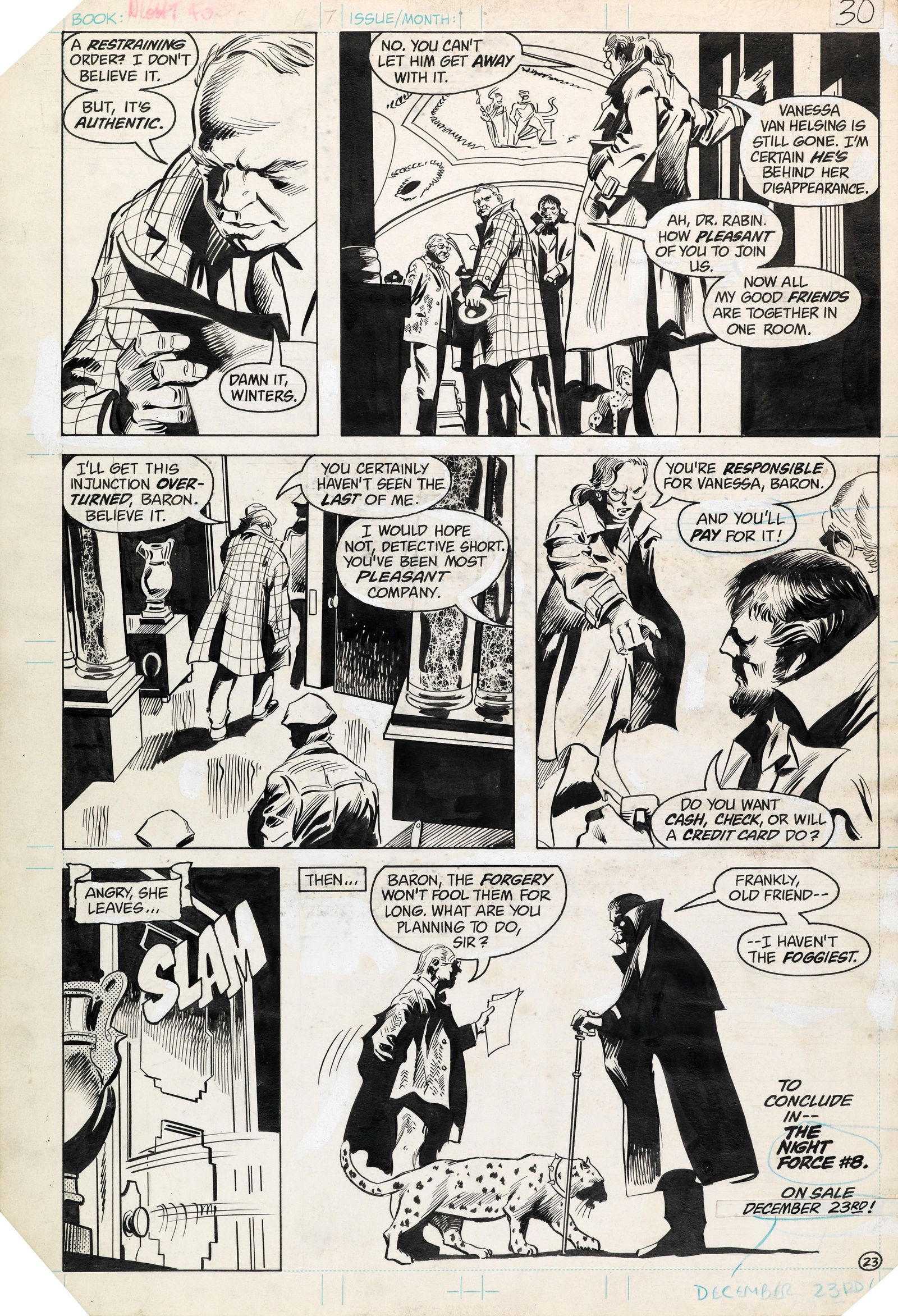 Colan Gene - "Night Force - The Summoning: Apocalypse!", 1983: Colan Gene - "Night Force - The Summoning: Apocalypse!", 1983 ITA matita e china su cartoncino DC28 x 40,5 cm Tavola originale realizzata da Colan per " The Summoning: Apocalypse!", e