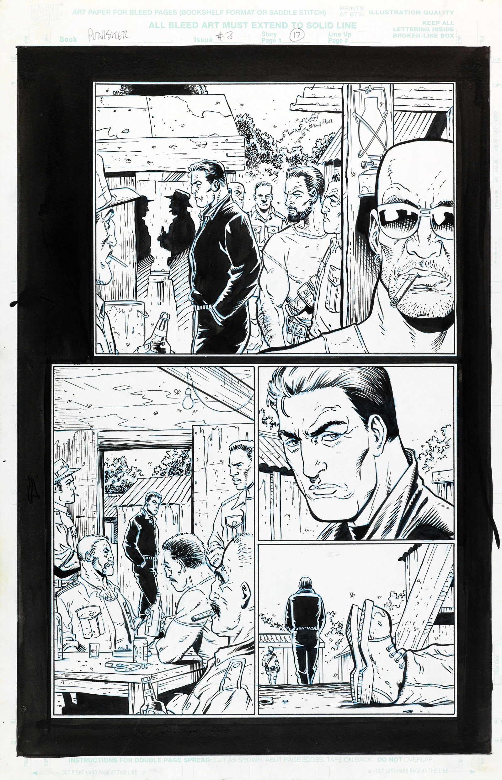 Dillon Steve - "Punisher - American Ugly", 2001: Dillon Steve - "Punisher - American Ugly", 2001 ITA pastello e china su cartoncino Marvel28,5 x 44 cm Tavola originale realizzata da Dillon per "American Ugly", edita su Punisher n. 3