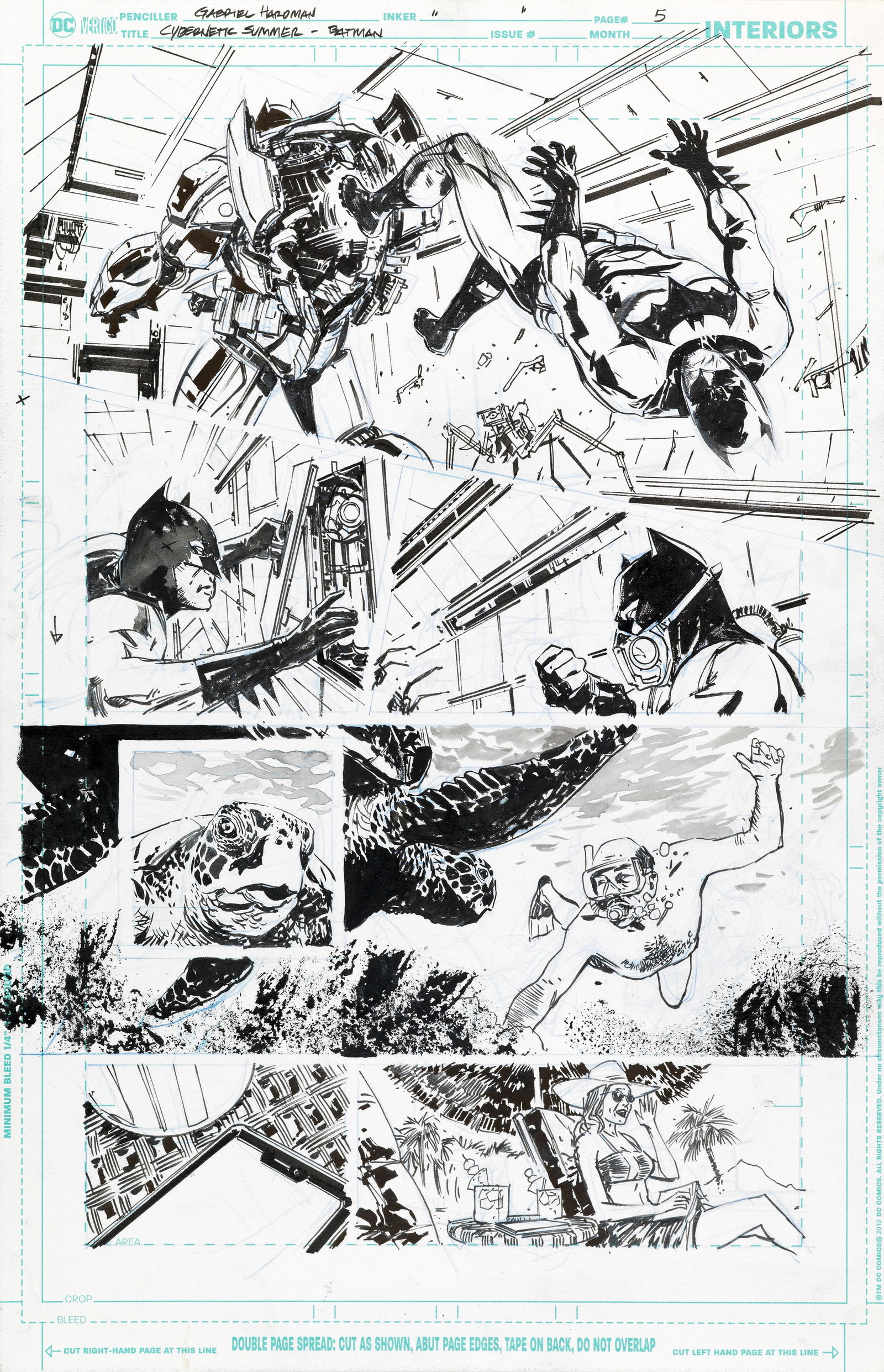 Hardman Gabriel - "DC Cybernetic Summer - Batman: The Limits of Control", 2020: Hardman Gabriel - "DC Cybernetic Summer - Batman: The Limits of Control", 2020 ITA china e acquerello su cartoncino DC28 x 43 cm Tavola originale realizzata da Hardman per "Batman: The Li