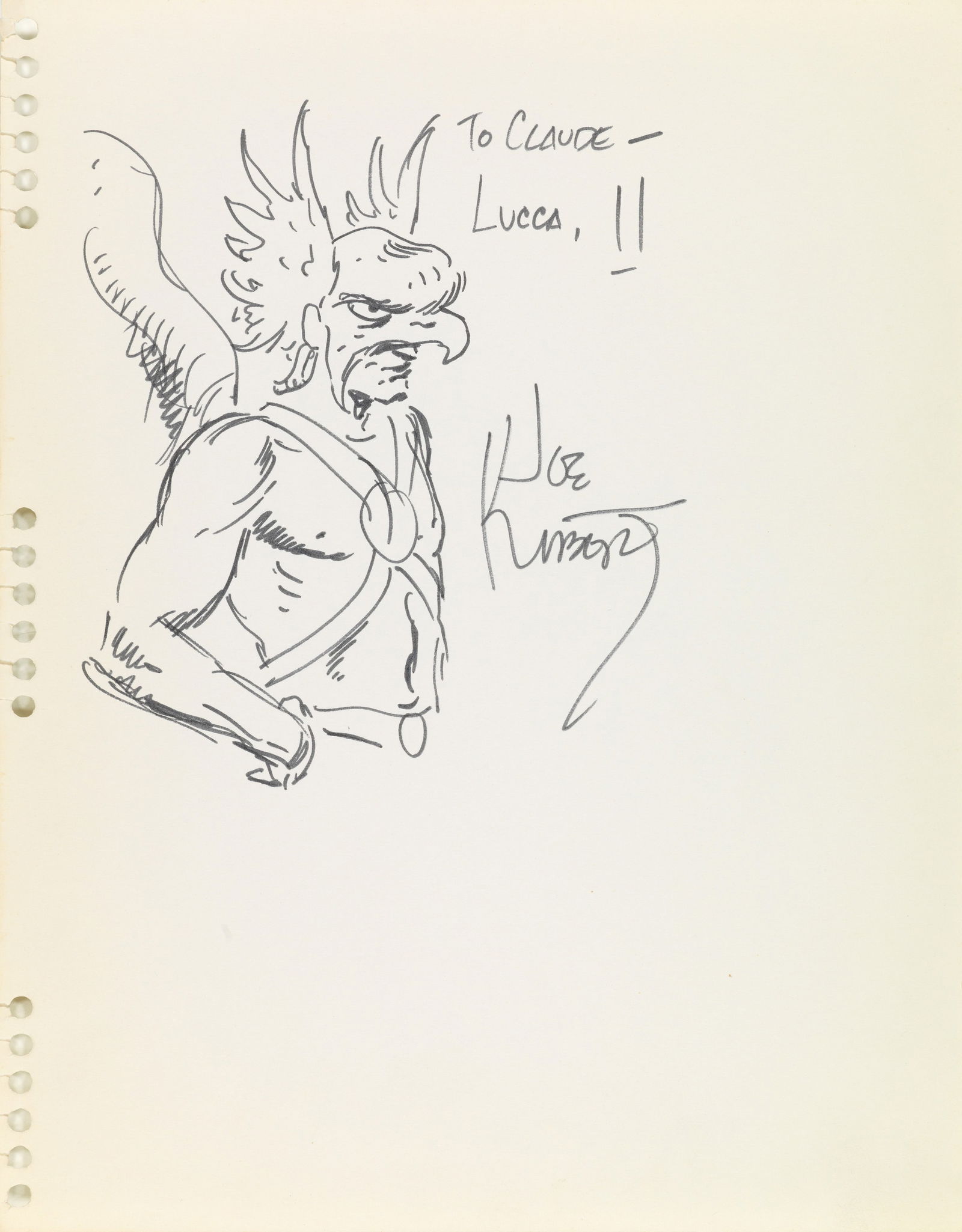 Kubert Joe - "Hawkman", 1975: Kubert Joe - "Hawkman", 1975 ITA china su carta22 x 28 cm Firmato e dedicato.________________________________________________________________ENG ink on paper. Signed and dedicated.