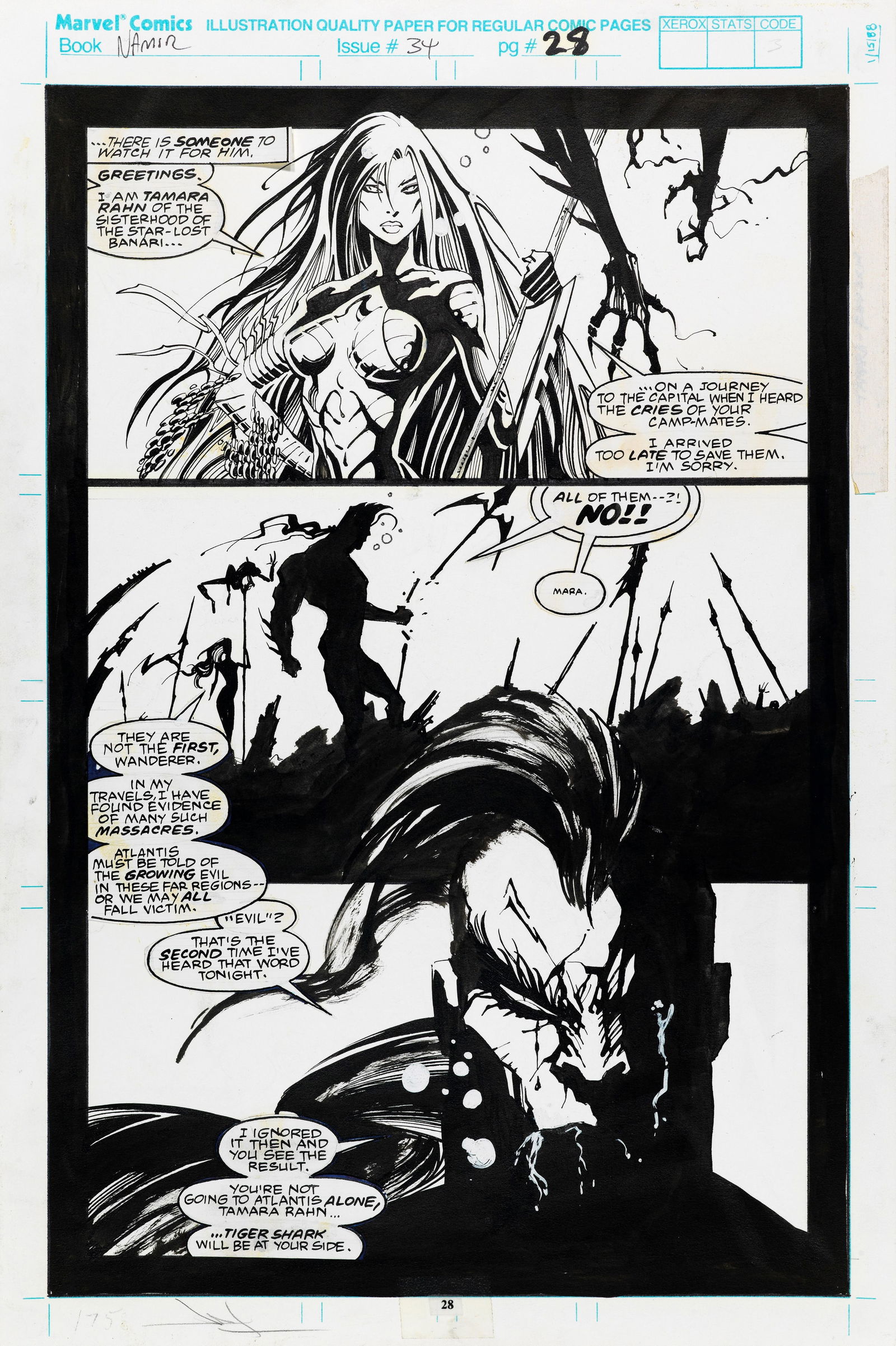 Lee Jae - "Namor: the Sub-Mariner - Call From Home", 1993: Lee Jae - "Namor: the Sub-Mariner - Call From Home", 1993 ITA matita e china su cartoncino Marvel28,5 x 43 cm Tavola originale realizzata da Lee per "Call From Home", edita su Namor: