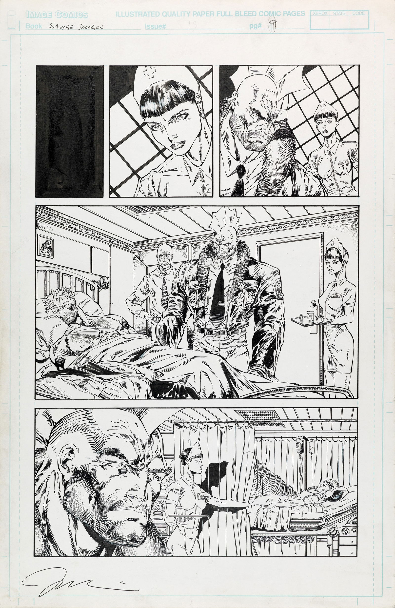 Lee Jim - "Savage Dragon - Team-up With Grifter", 1993: Lee Jim - "Savage Dragon - Team-up With Grifter", 1993 ITA matita e china su cartoncino28 x 43,5 cm Tavola originale realizzata da Lee per "Team-up With Grifter", edita su Savage Drag