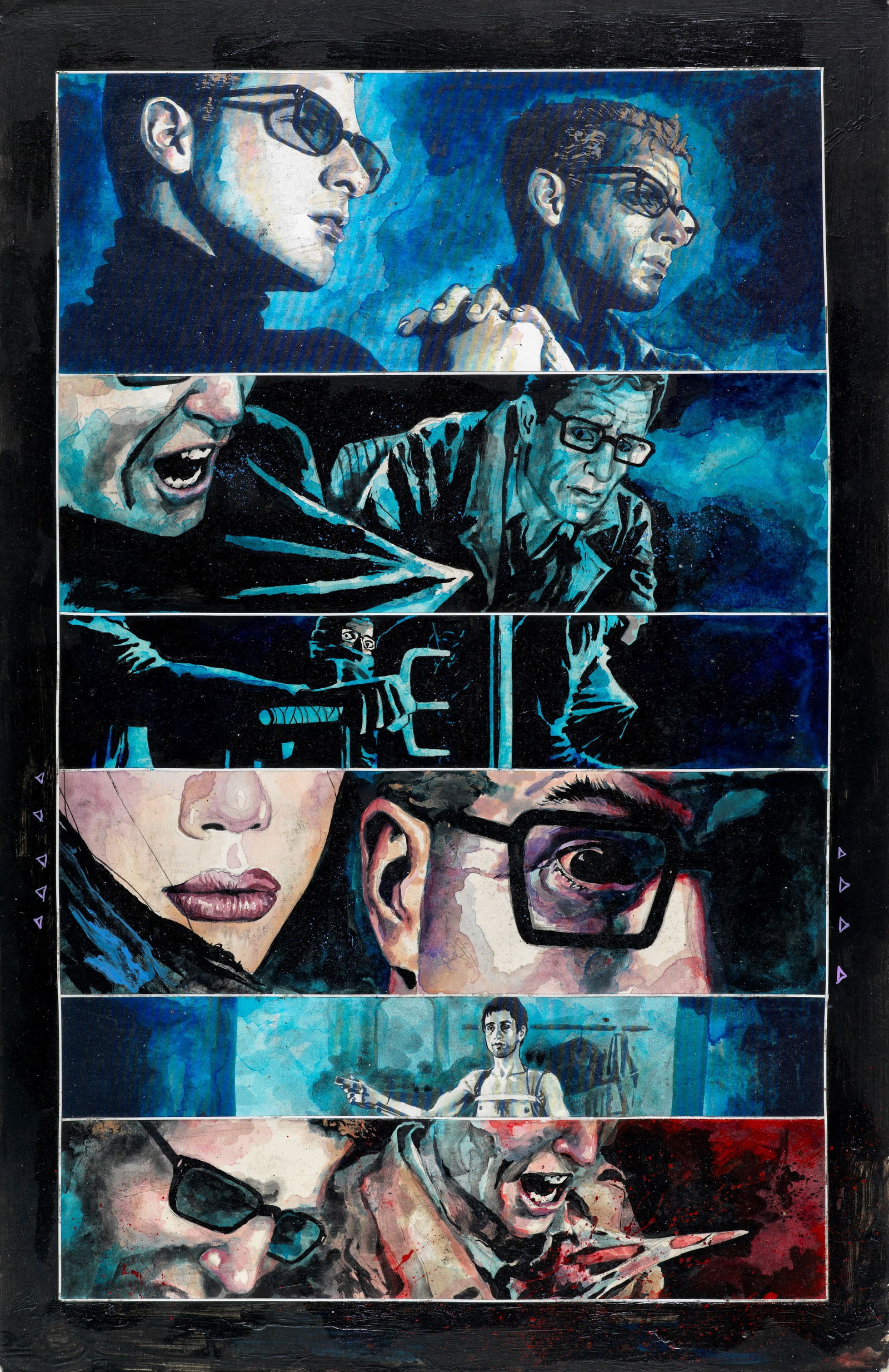 Mack David - "Daredevil - Wake Up", 2001: Mack David - "Daredevil - Wake Up", 2001 ITA tecnica mista su cartoncino28 x 43 cm Tavola originale realizzata da Mack per "Wake Up", edita su Daredevil n. 16 a pag. 19 dalla Marvel n