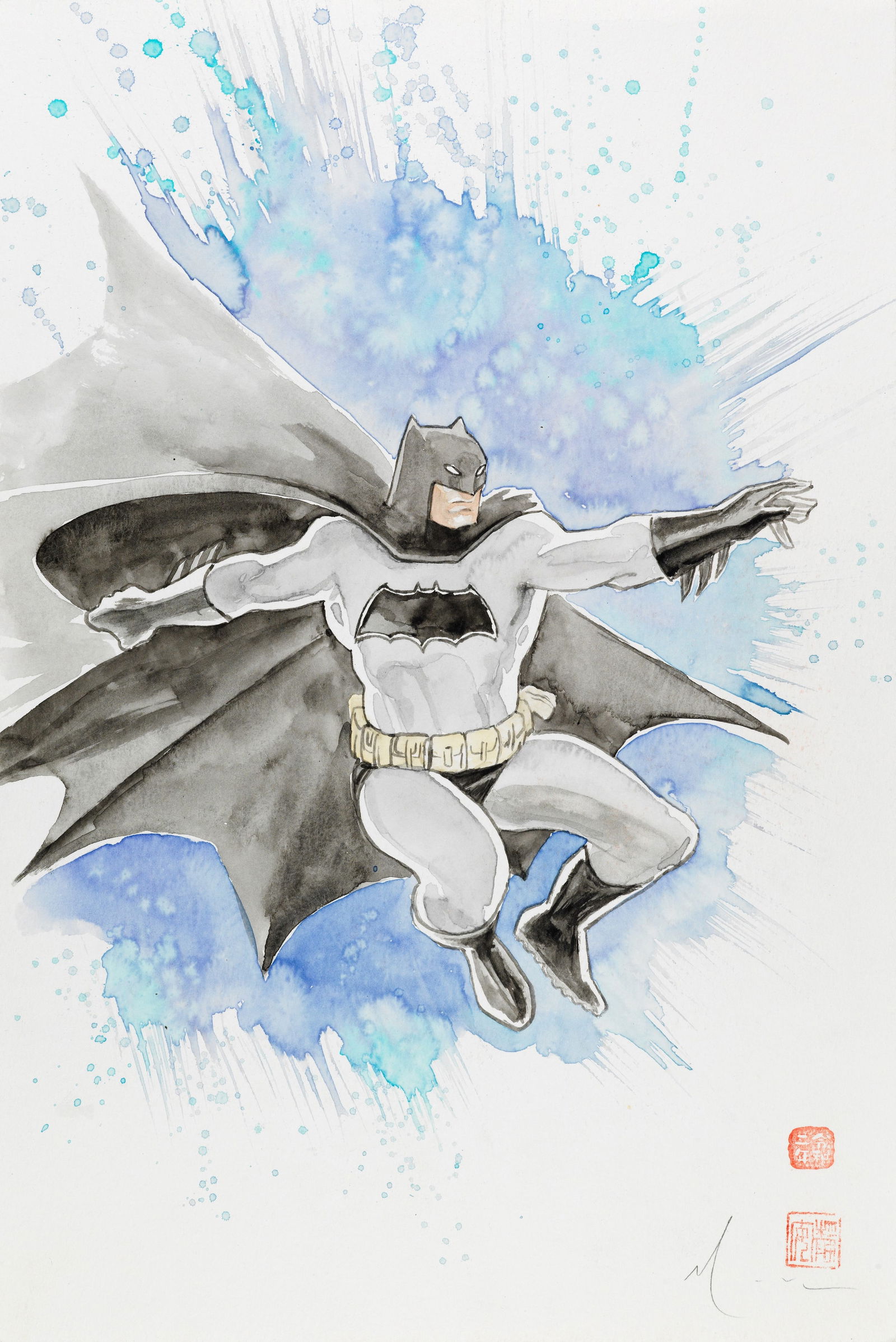 Mack David - "Batman", anni 2020: Mack David - "Batman", anni 2020 ITA acquerello su cartoncino30,5 x 45,5 cm Firmato e timbrato.________________________________________________________________ENG watercolor on thin