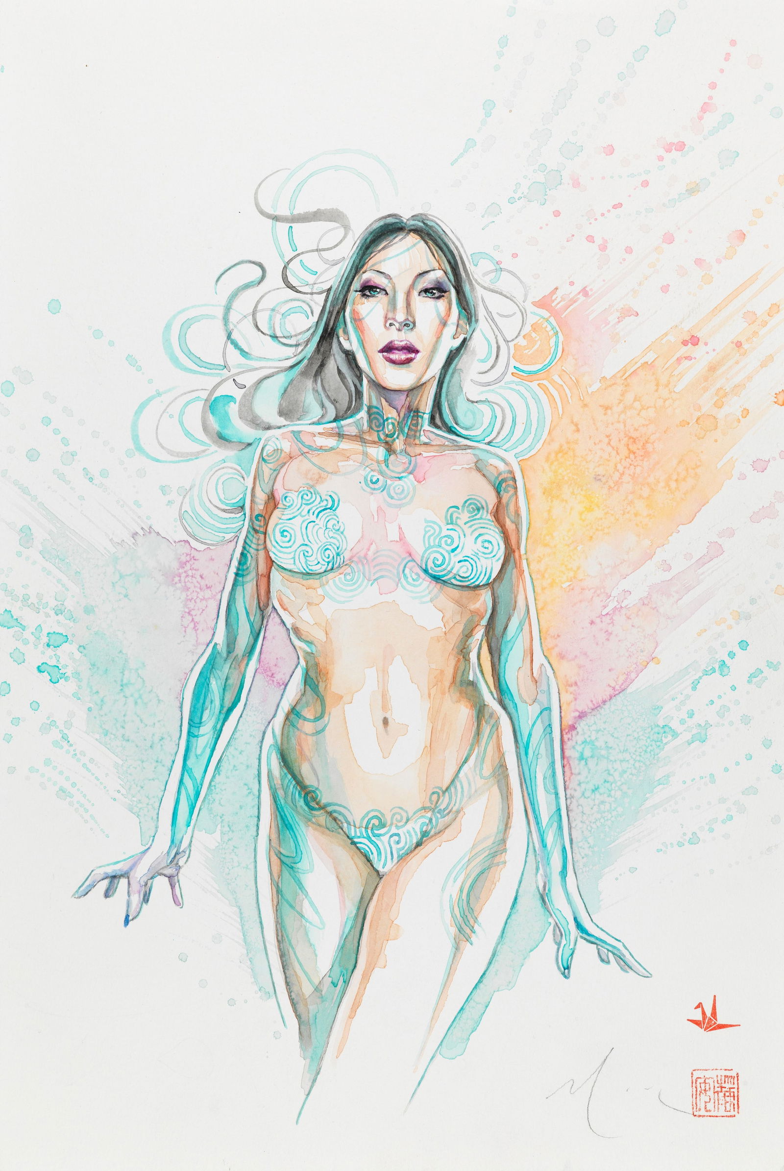 Mack David - "Fathom", anni 2020: Mack David - "Fathom", anni 2020 ITA acquerello su cartoncino30,5 x 46 cm Originale di copertina realizzato da Mack per Fathom, edito dalla Michael Turner Creations. Firmato e timbrato.______