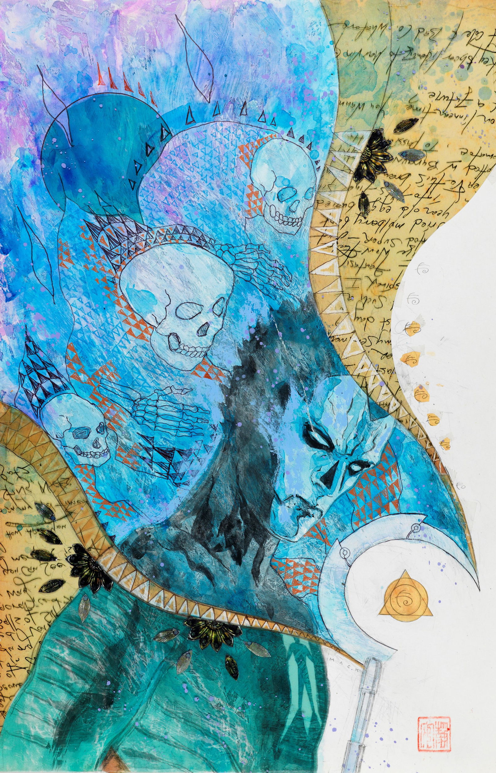 Mack David - "Shadowman", anni 2010: Mack David - "Shadowman", anni 2010 ITA tecnica mista su cartoncino28 x 43 cm Originale di copertina (variant) realizzato da Mack per la serie Shadowman, edita dalla Valiant Comics. Firmata