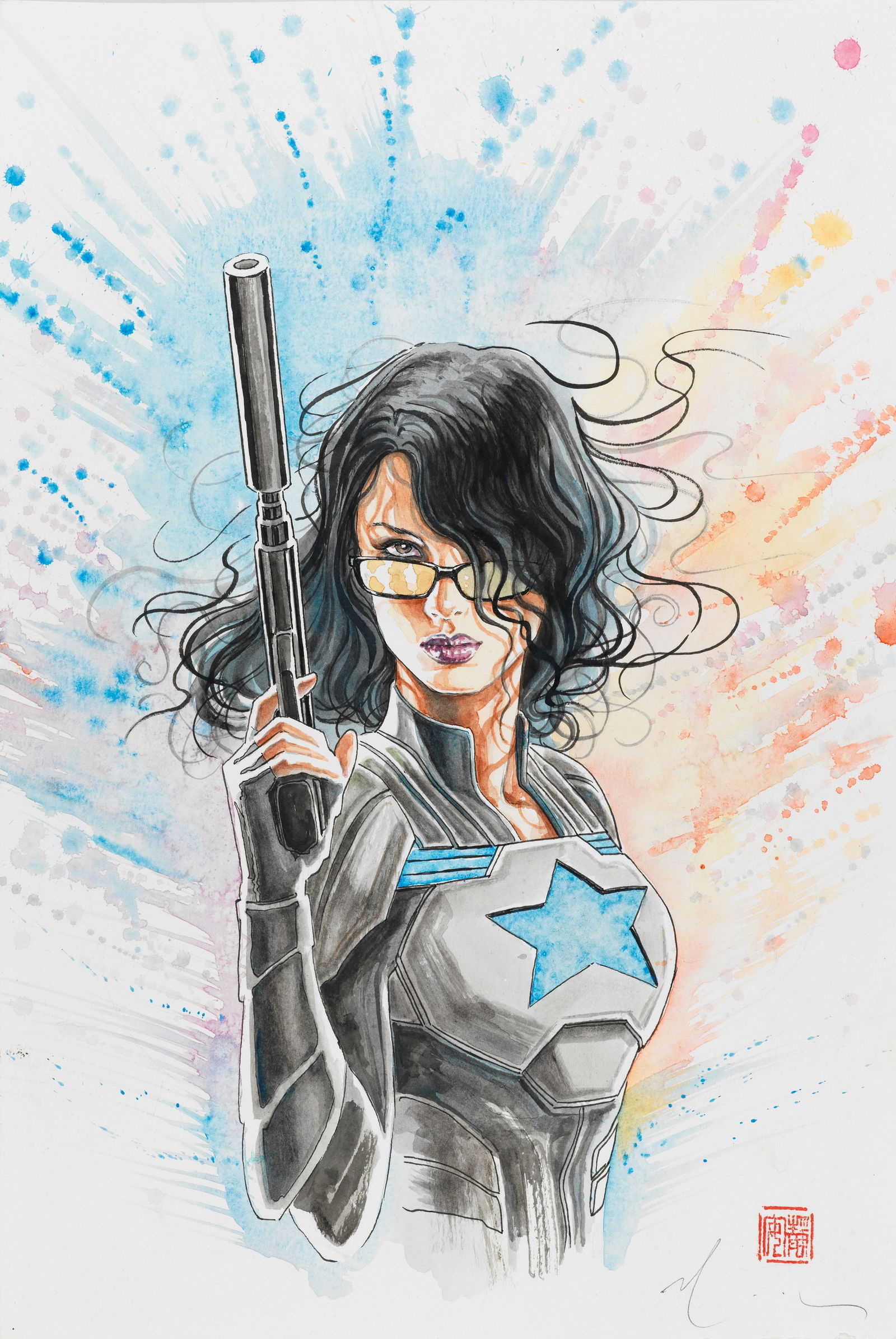 Mack David - "G.I. Joe", 2024: Mack David - "G.I. Joe", 2024 ITA china e acquerello su cartoncino30,5 x 46 cm Originale di copertina realizzato da Mack per G.I. Joe n. 1, edito dalla TopShelf Comic nel 2024. Firmato e