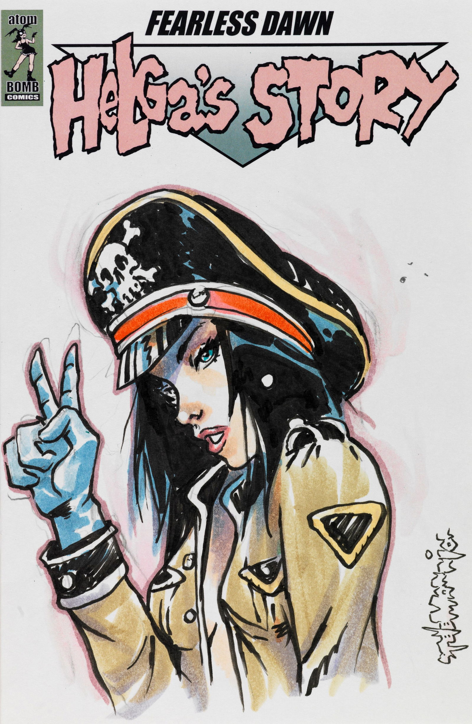 Mannion Steve - "Helga‘s Story", 2016: Mannion Steve - "Helga‘s Story", 2016 ITA matita e pennarelli su cartoncino17 x 26 cm Disegno originale realizzato da Mannion sulla blank cover di Helga‘s Story, edito dalla Atom