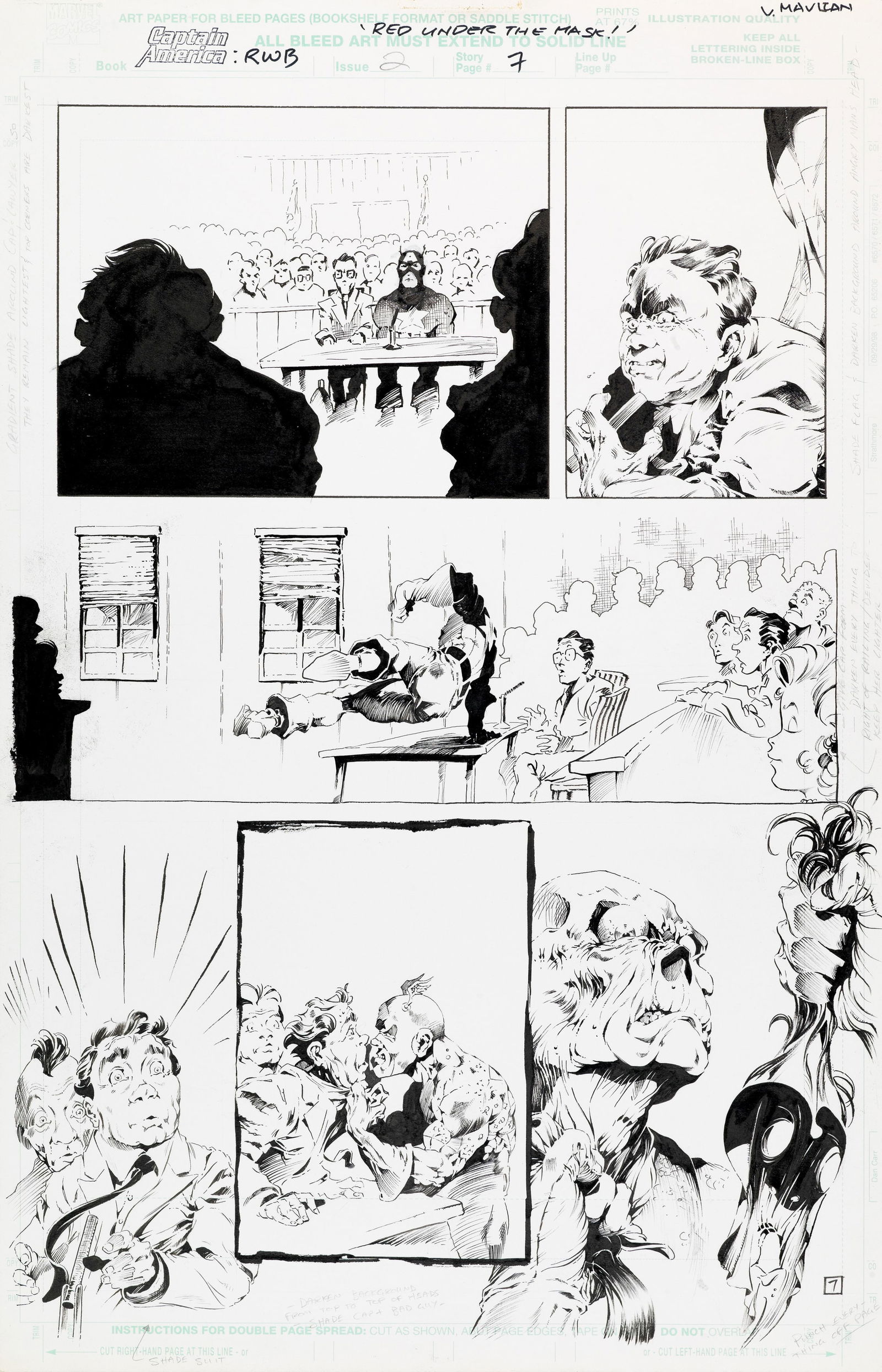 Mavlian Vatche - "Captain America: Red, White & Blue - Red Under the Mask", 2002: Mavlian Vatche - "Captain America: Red, White & Blue - Red Under the Mask", 2002 ITA matita e china su cartoncino Marvel28 x 44 cm Tavola originale realizzata da Mavlian per "Red