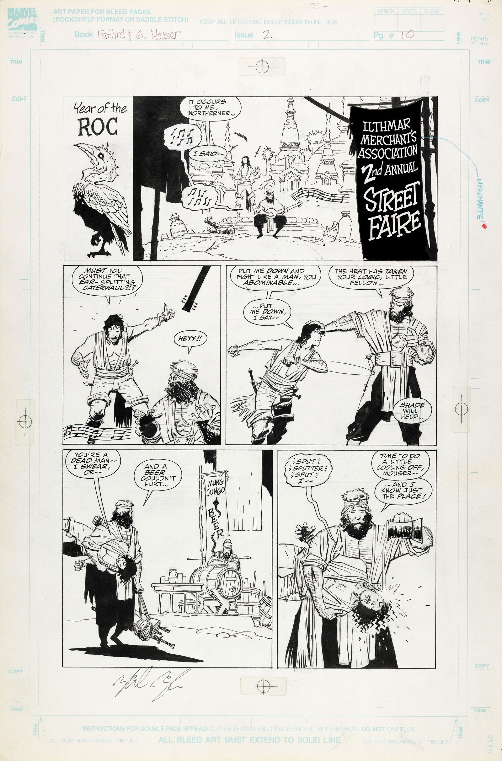 Mignola Mike - "Fafhrd and the Gray Mouser - The Circle Curse", 1991: Mignola Mike - "Fafhrd and the Gray Mouser - The Circle Curse", 1991 ITA matita e china su cartoncino Marvel34,5 x 52 cm Tavola originale realizzata da Mignola per "The Circle Curse",