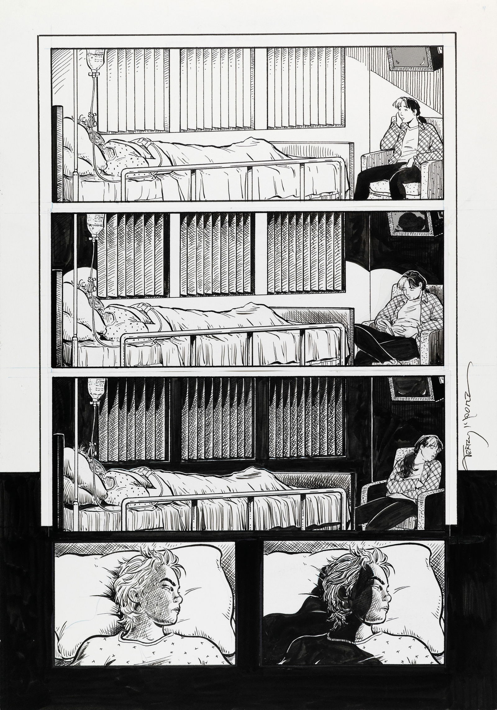 Moore Terry - "Strangers in Paradise - A Field of Lions", 1999: Moore Terry - "Strangers in Paradise - A Field of Lions", 1999 ITA matita e china su cartoncino27 x 39 cm Tavola originale realizzata da Moore per "A Field of Lions", edita su