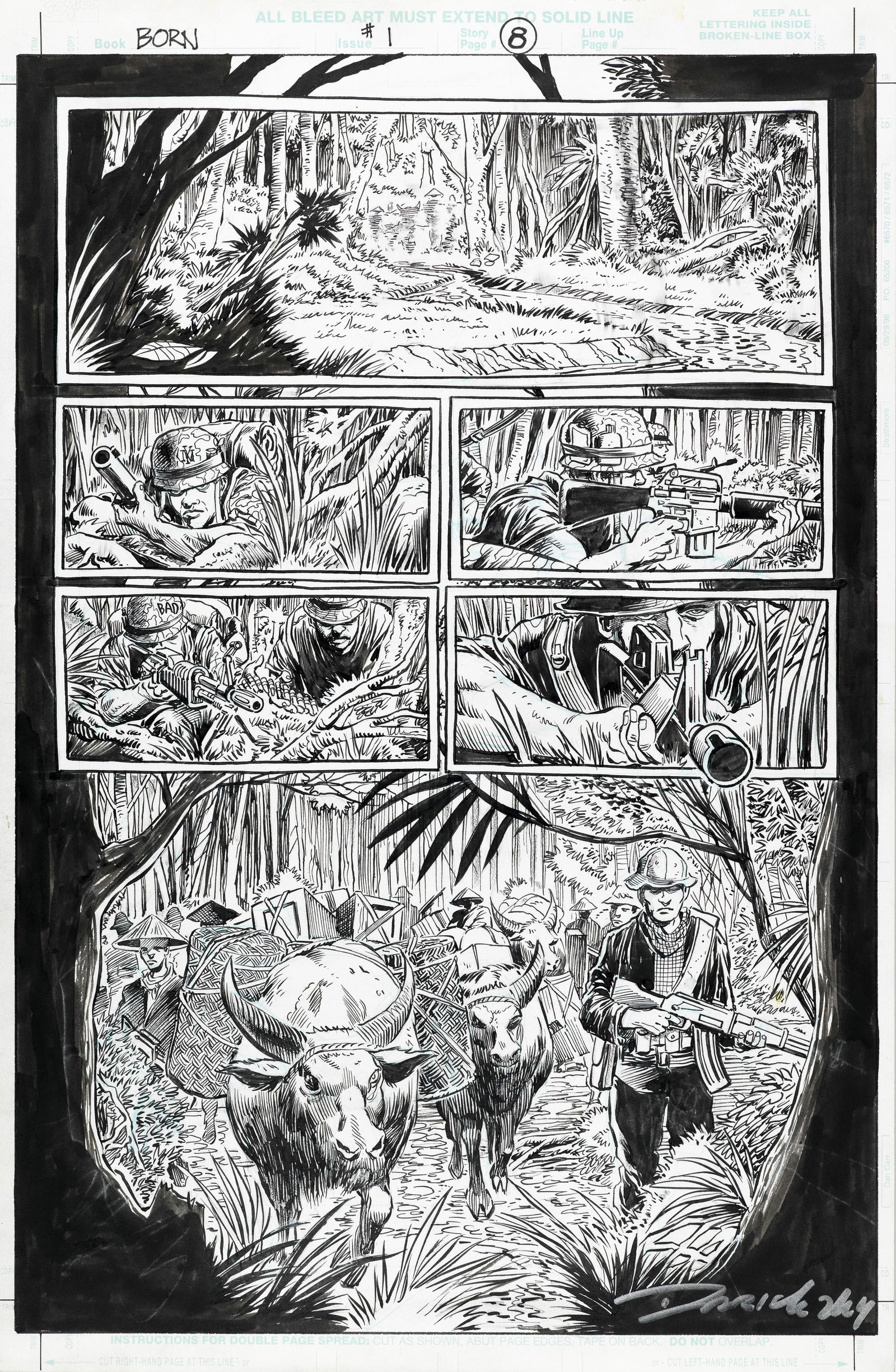 Robertson Darick - "Born - The First Day", 2003: Robertson Darick - "Born - The First Day", 2003 ITA matita e china su cartoncino28 x 43 cm Tavola originale realizzata da Robertson per "The First Day", edita su Born n. 1 a pag. 8 da