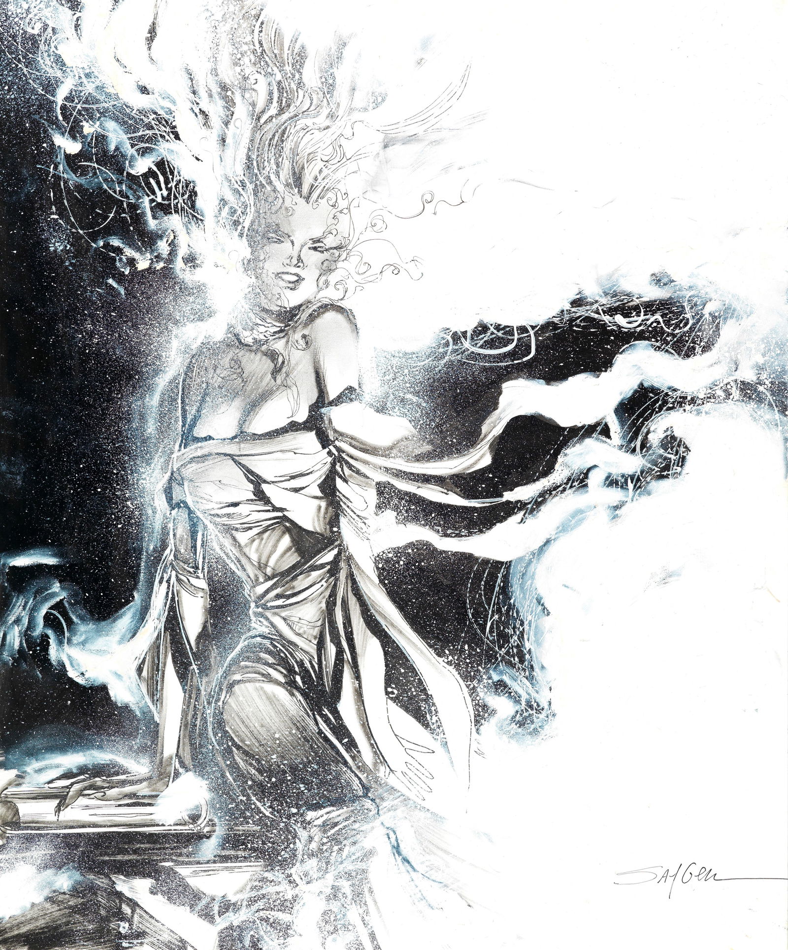 Sayger Stuart - "Storm", anni 2010: Sayger Stuart - "Storm", anni 2010 ITA matita, china e biacca su cartoncino35,5 x 43 cm Firmato.________________________________________________________________ENG pencil, ink and white