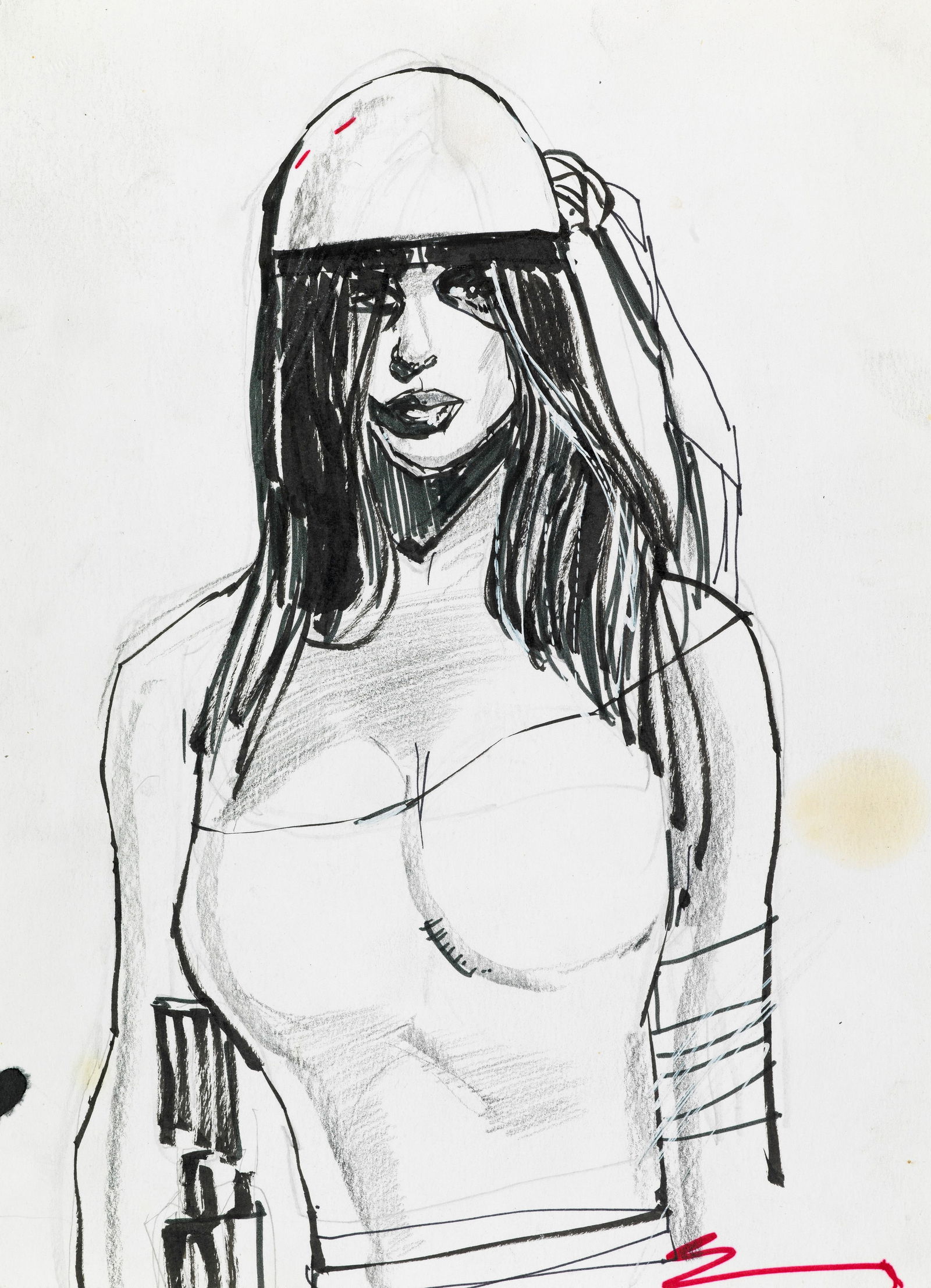 Sienkiewicz Bill - "Elektra", anni 2000: Sienkiewicz Bill - "Elektra", anni 2000 ITA matita e china su cartoncino22 x 30 cm Firmato.________________________________________________________________ENG pencil and ink on thin cardboar