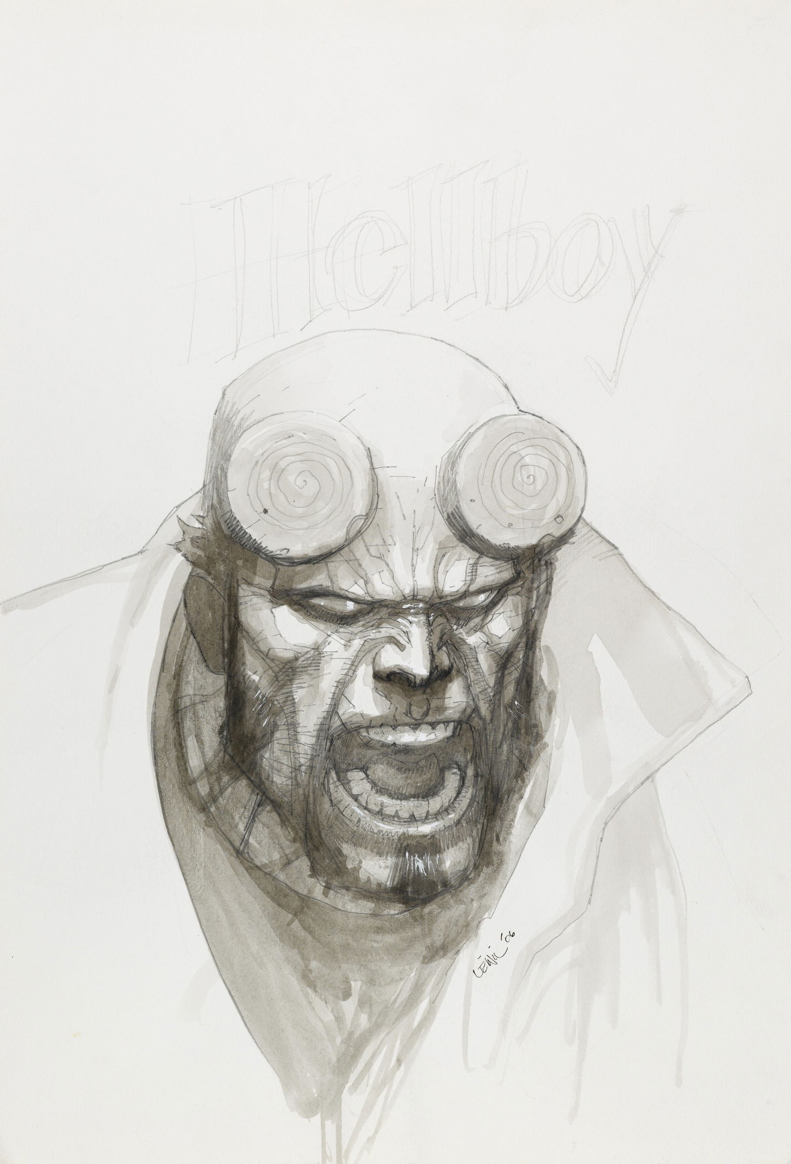 Yu Leinil Francis - "Hellboy", 2006: Yu Leinil Francis - "Hellboy", 2006 ITA matita e acquerello su cartoncino31 x 46 cm Firmato e datato.________________________________________________________________ENG pencil and watercolor