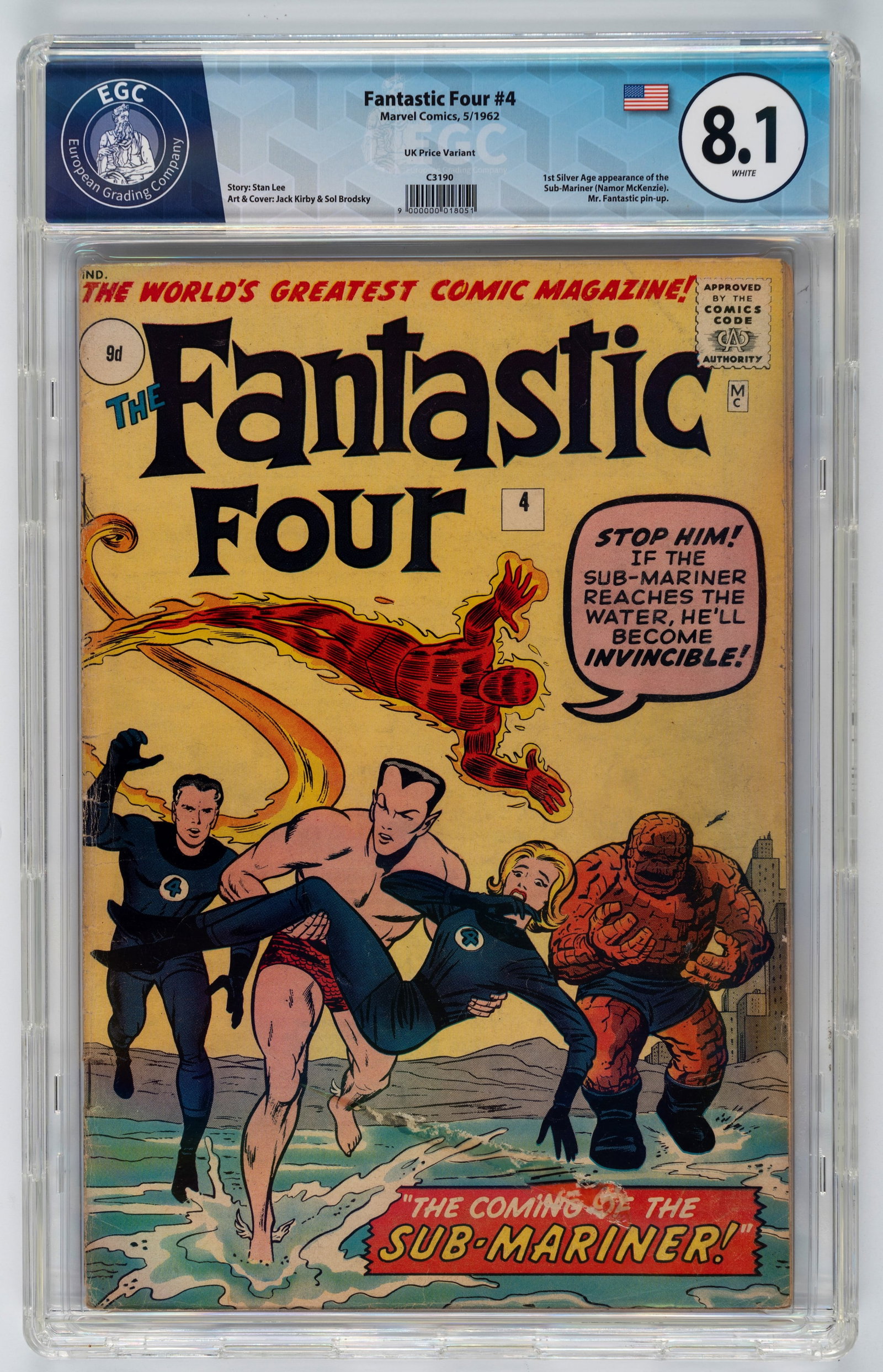 Marvel Comics - Fantastic Four #4 (UK Price Variant) - 8.1 EGC, May 1962 (1 of 2)